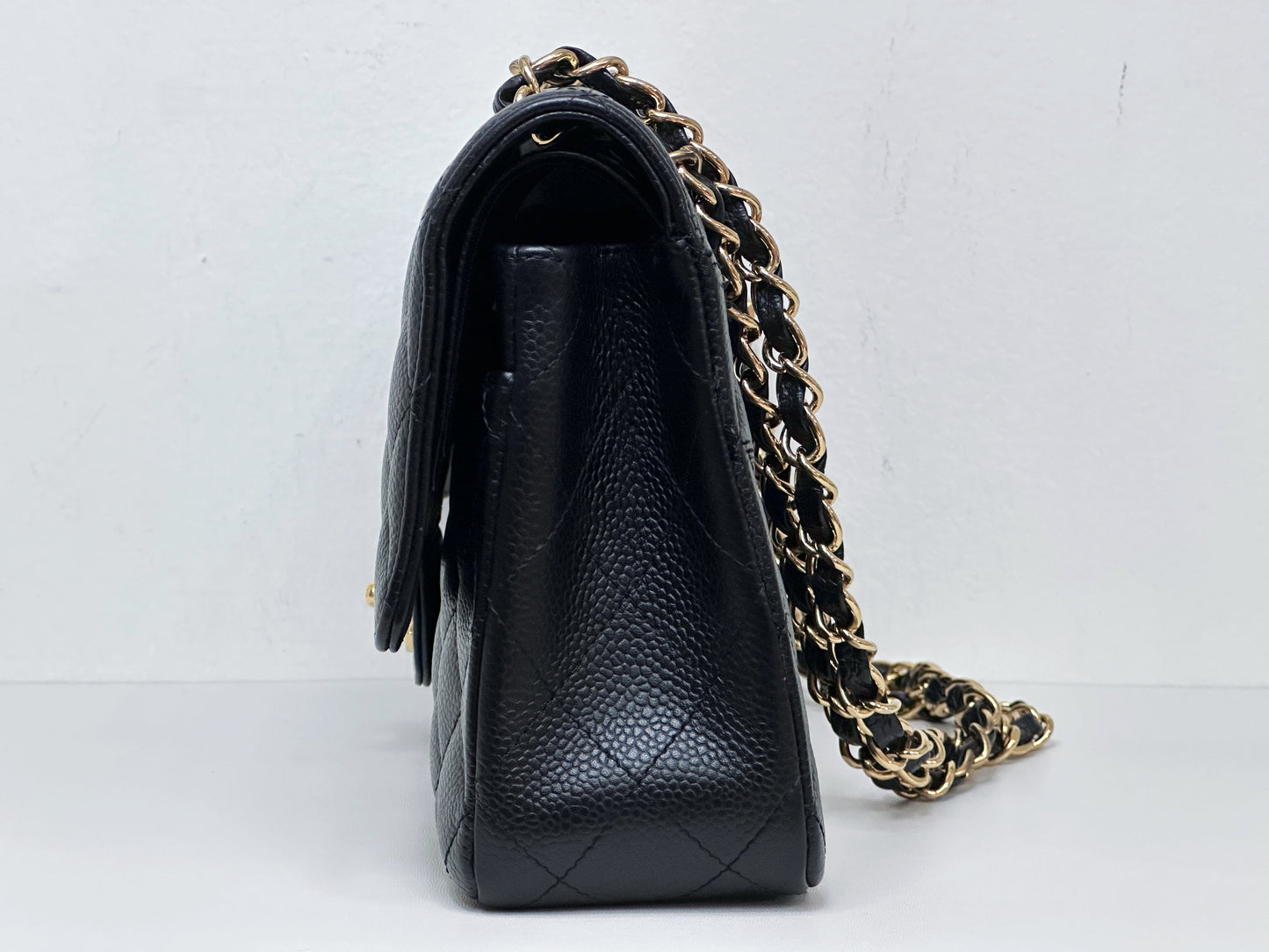 Chanel Medium Size Classic Quilted Caviar Double Flap Bag Black 1184 holo card