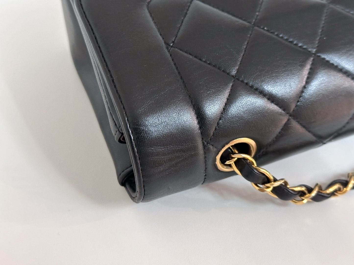 Chanel Small Vintage Diana Lambskin Should Flap Bag Black 3541 holo card