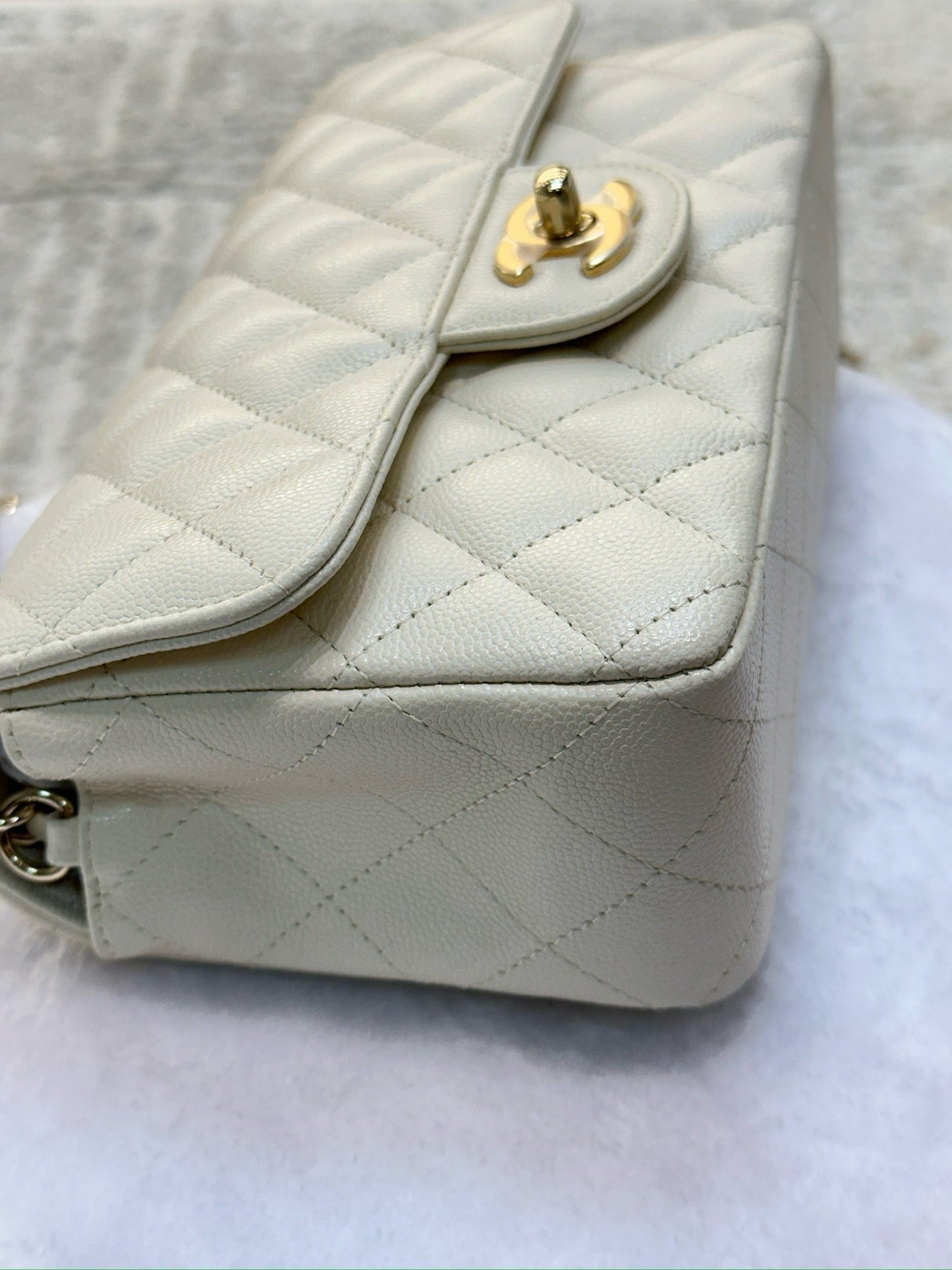 Chanel Mini Rectangle Caviar Ivory 17C GHW