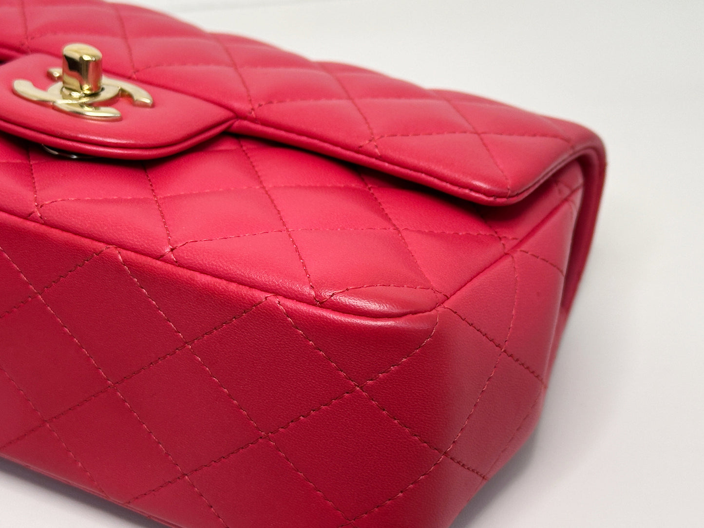 CHANEL Lambskin Quilted Mini Rectangular Flap Red 2491 holo card