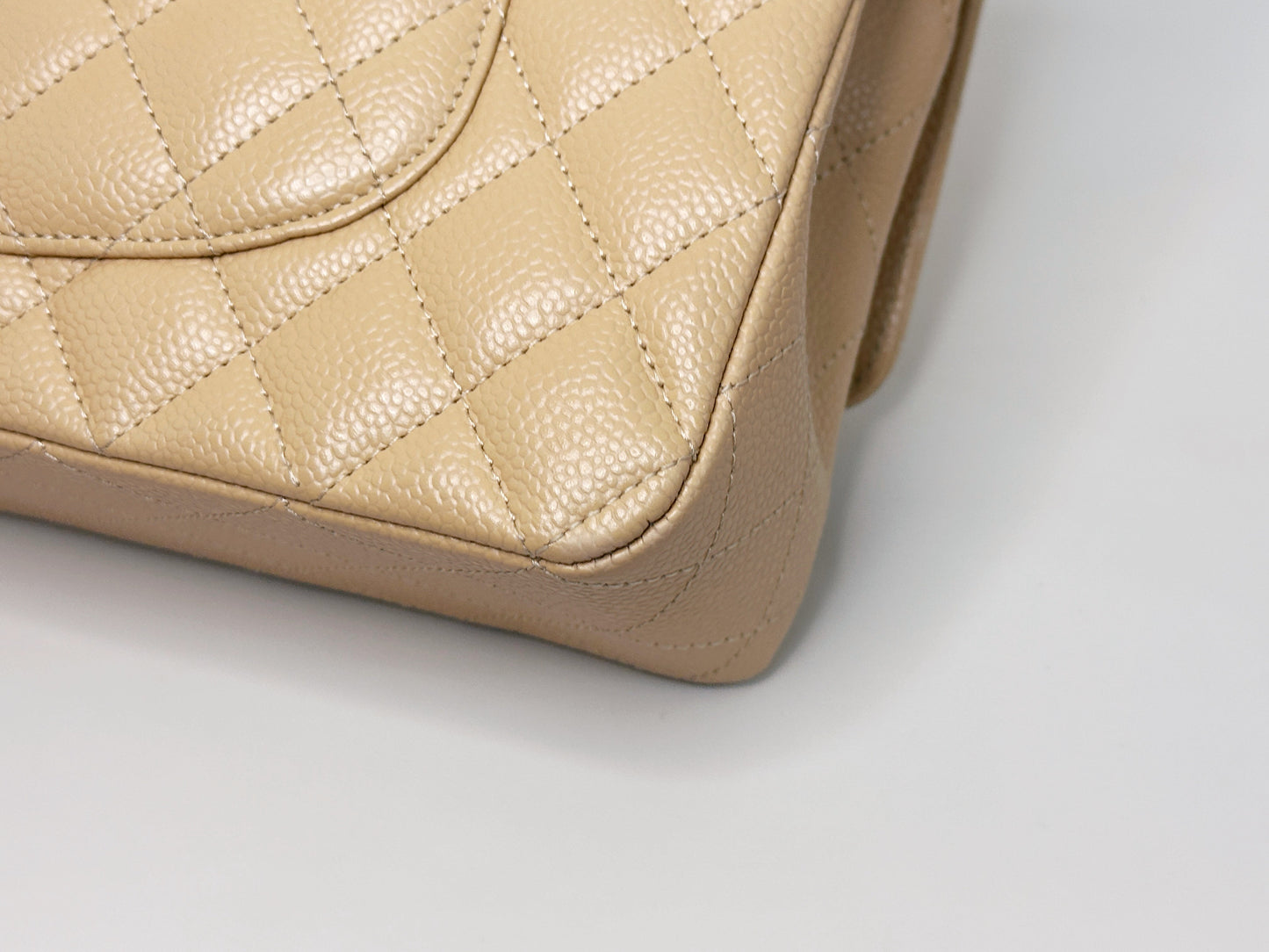 Chanel Medium Caviar Classic Double Flap Bag Beige 2552 holo card