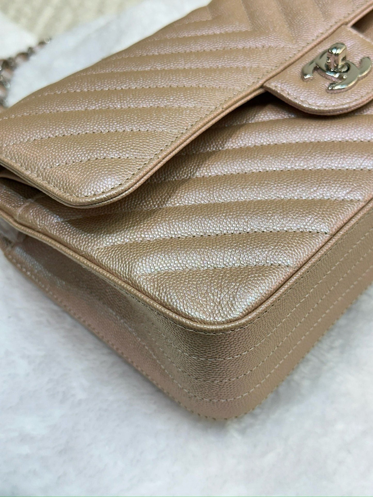 Chanel Medium Classic Chevron Caviar Double Flap 17B Rose Gold SHW