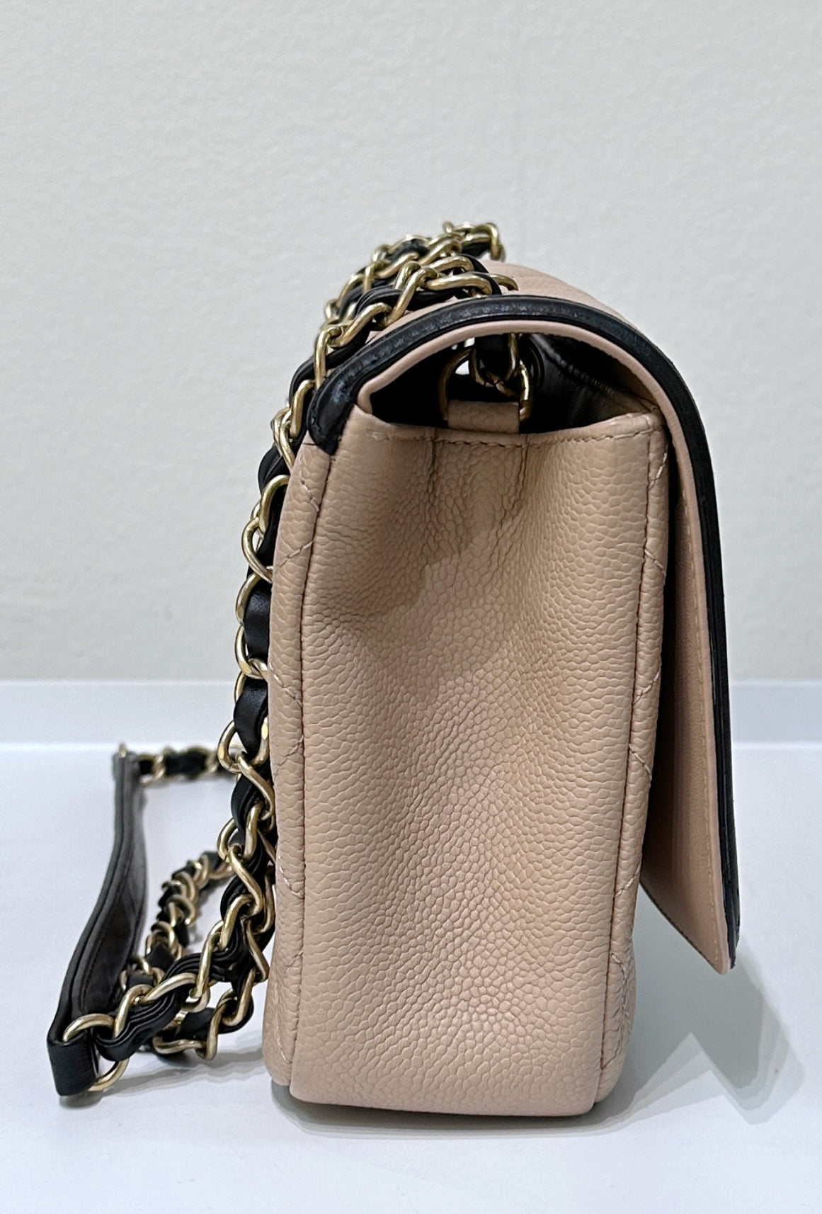 CHANEL Caviar Quilted Medium CC Filigree Flap Beige Black