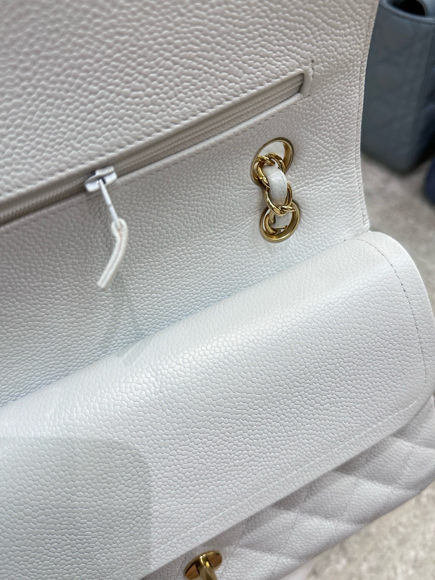 Chanel White Caviar Medium Classic 2.55 Double Flap Bag