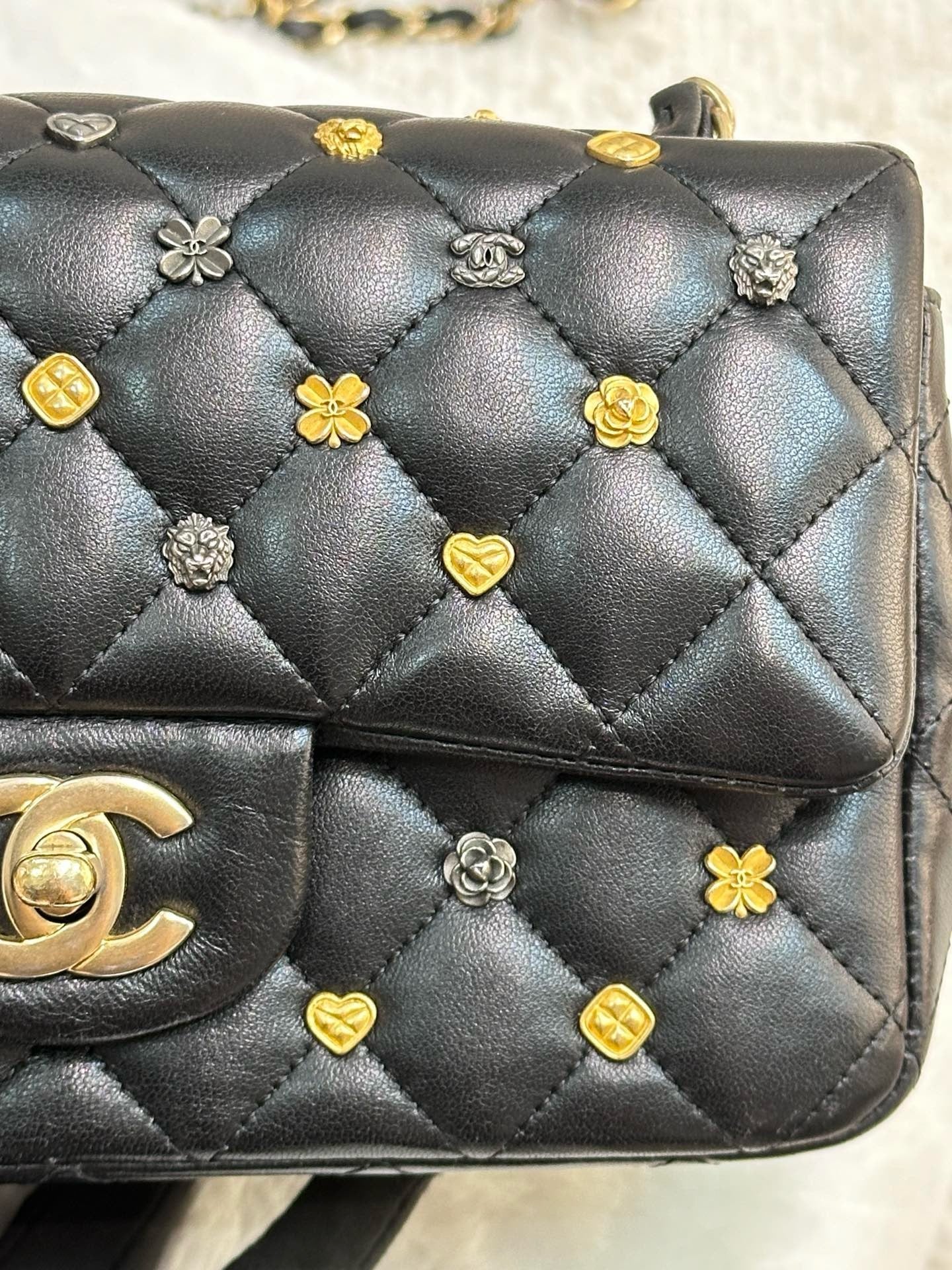 Chanel Mini Rectangular Lambskin Quilted Studded Flap Black