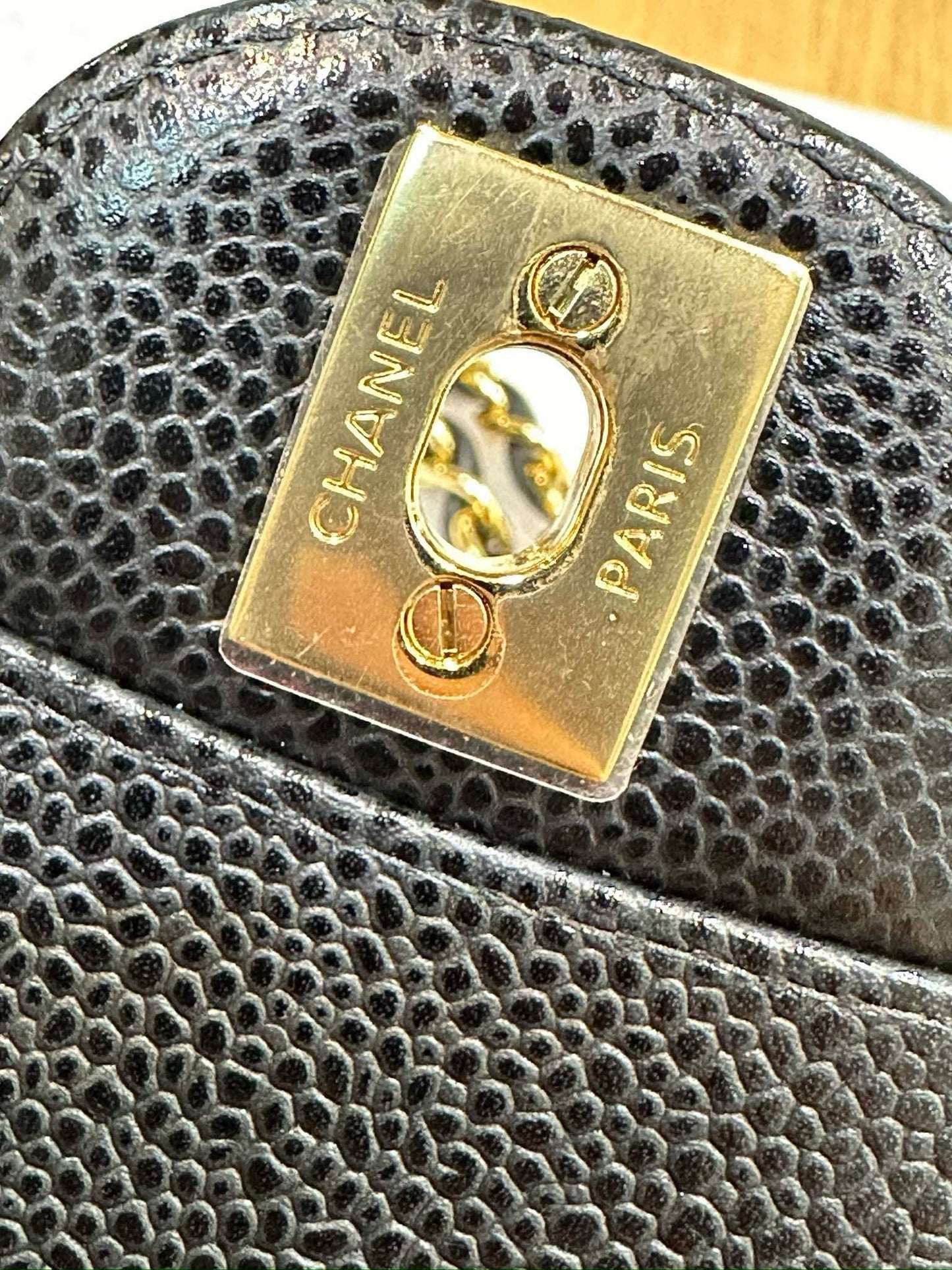 Chanel Medium Classic Quilted Caviar Double Flap Black GHW 2790 holo card