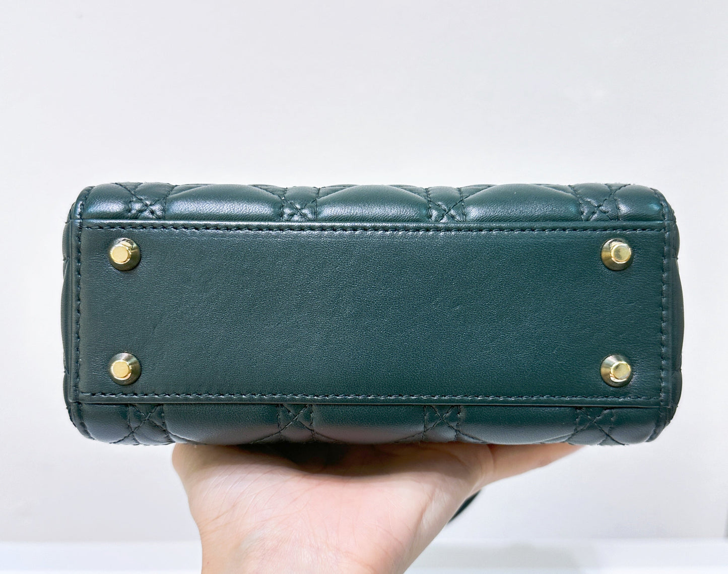 CHRISTIAN DIOR Lambskin Cannage Mini Lady Dior Dark Green