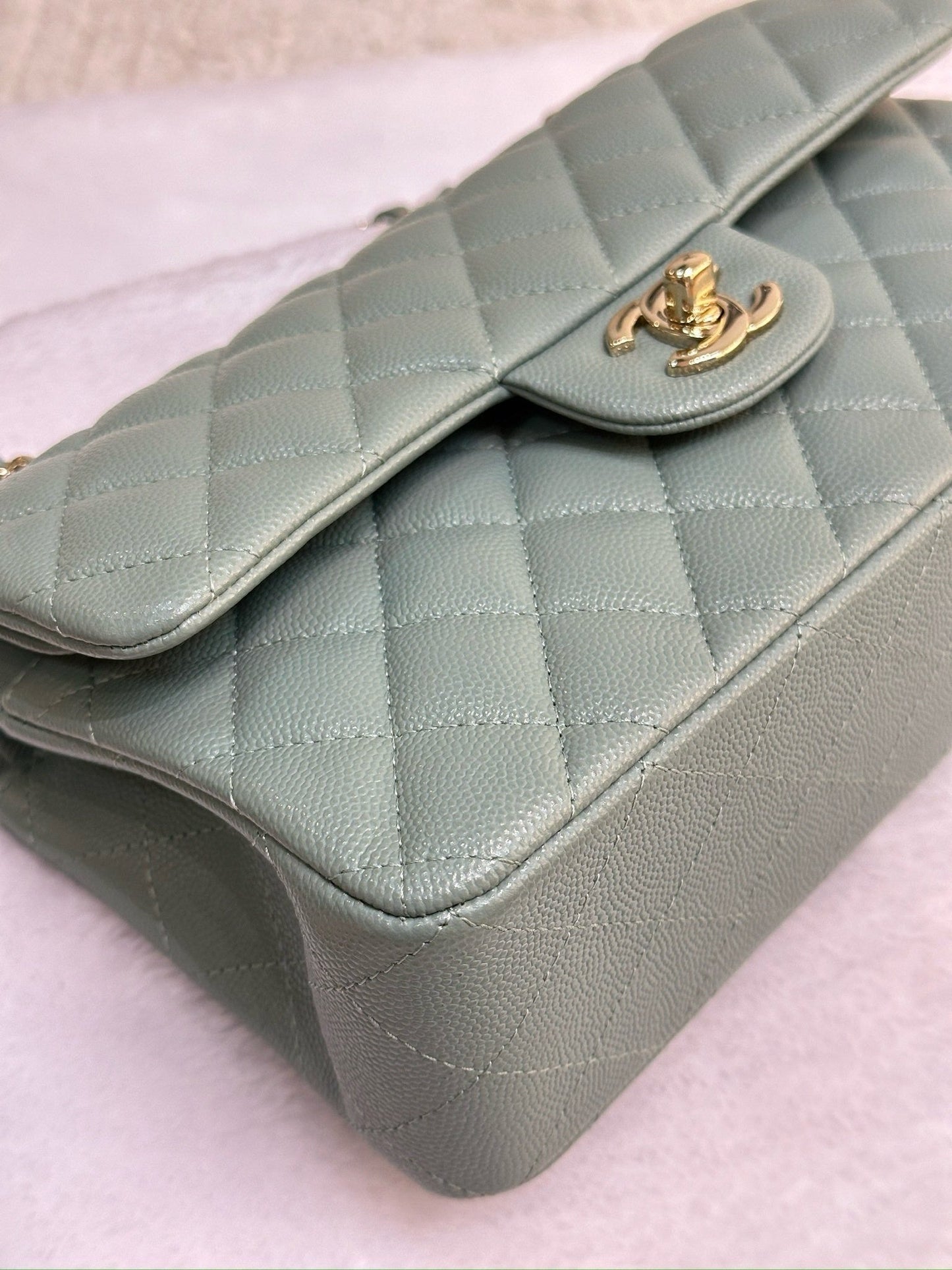 Chanel Small Caviar Quilted Double Flap Dark Green 22C