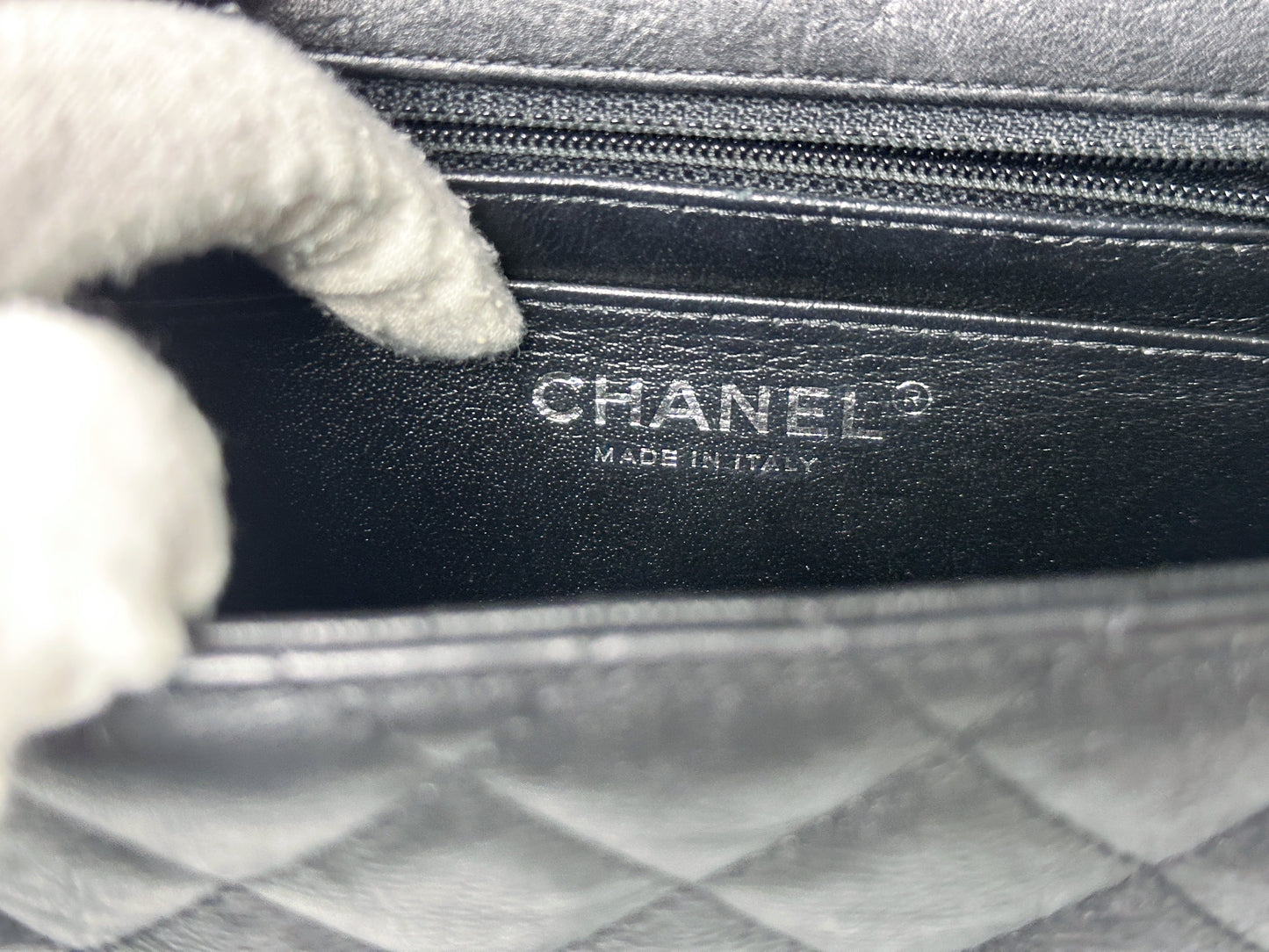 Chanel Quilted Mini Square Flap So Black Crumpled Calfskin 2417 holo card