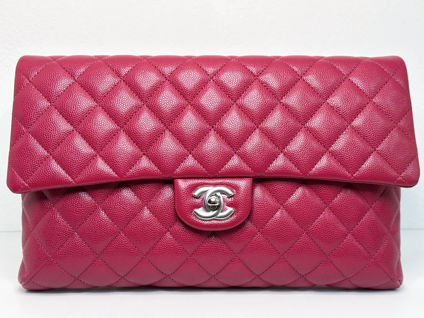 Chanel Flap Clutch Bag Red Caviar SHW 2645 holo card