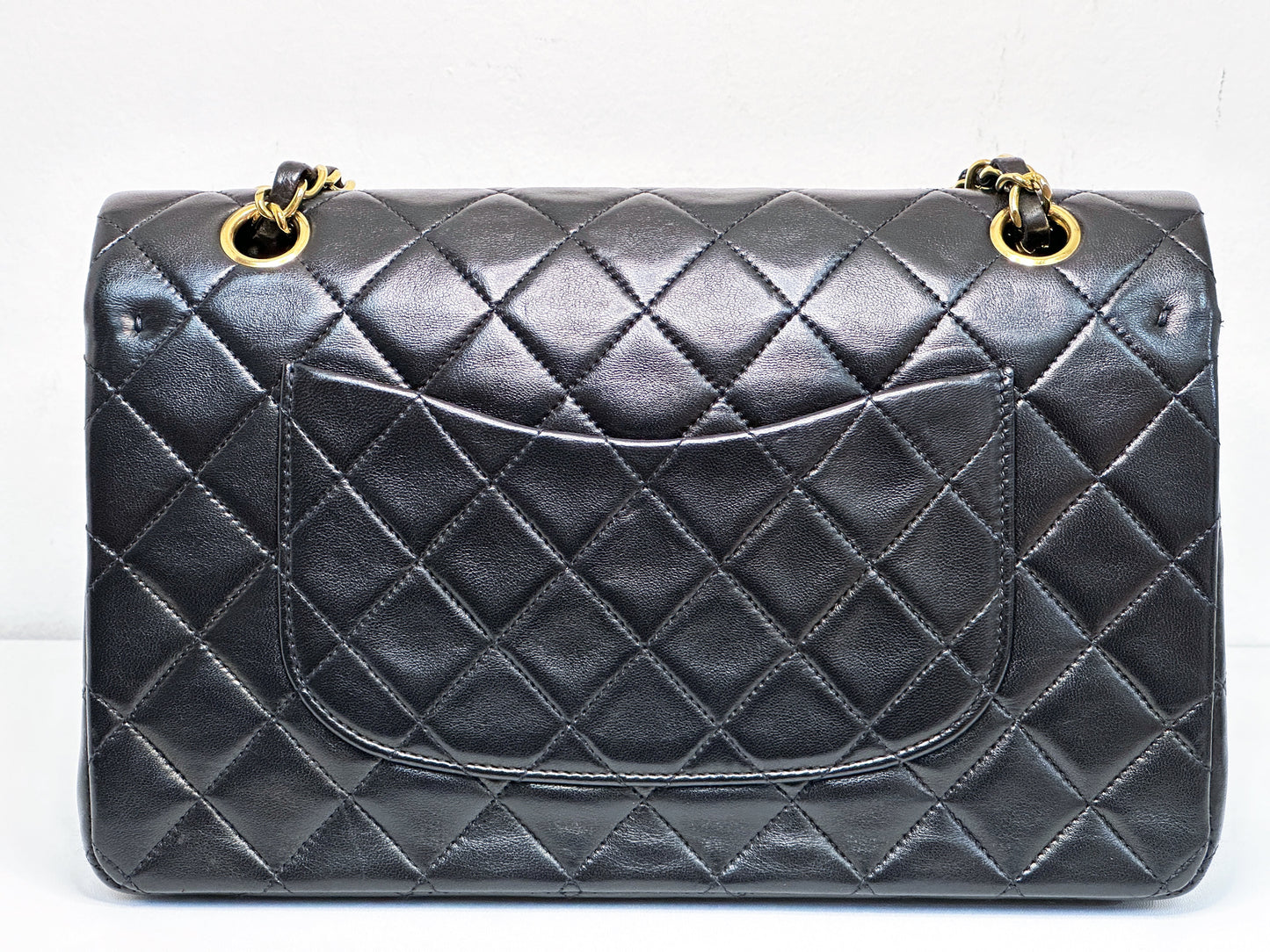Chanel Vintage Black Quilted Lambskin Medium Classic Double Flap Bag 2843 holo card