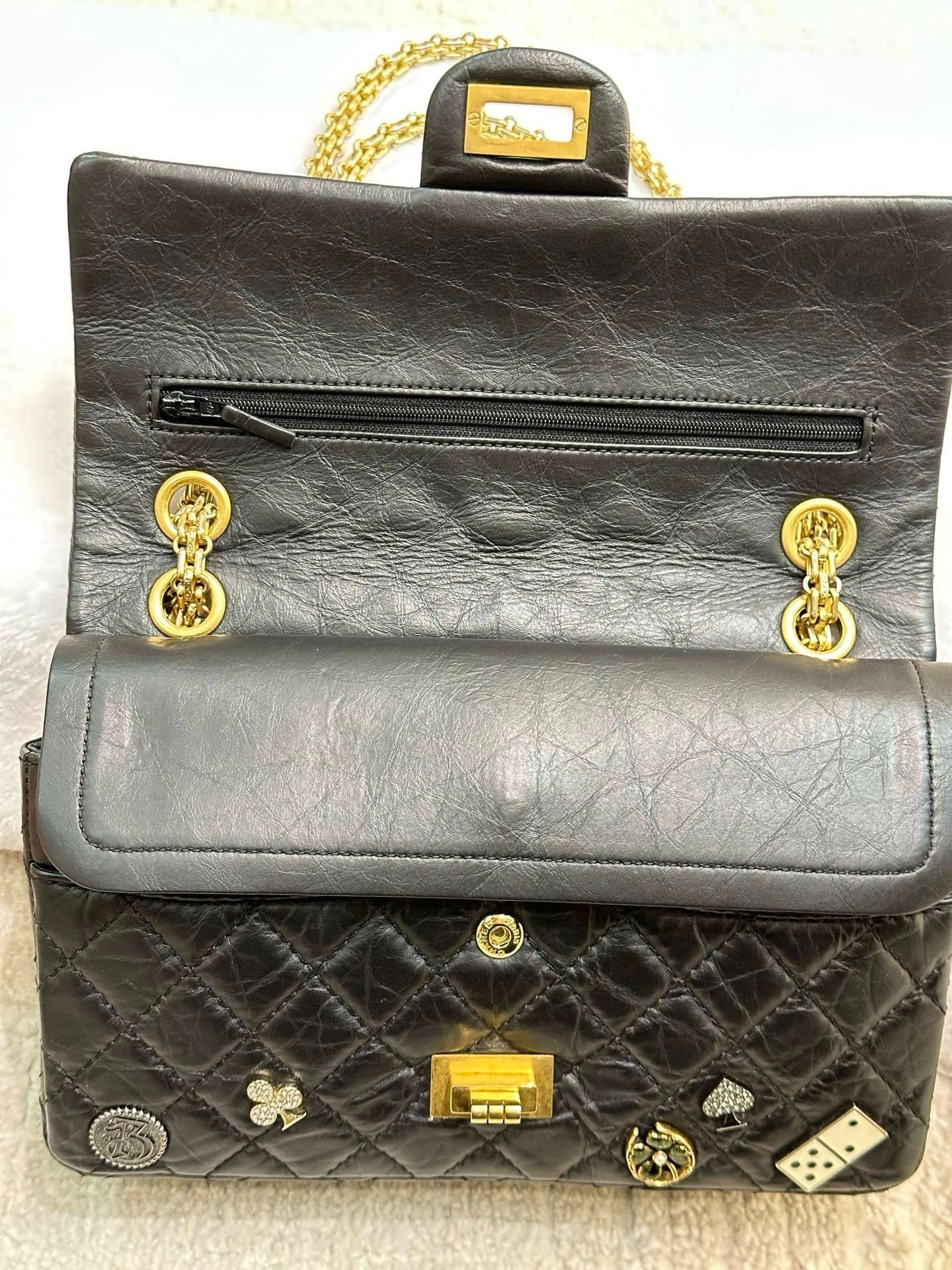 Chanel Small 2.55 Reissue Aged Calfskin Lucky Charms 225 Flap Black GHW