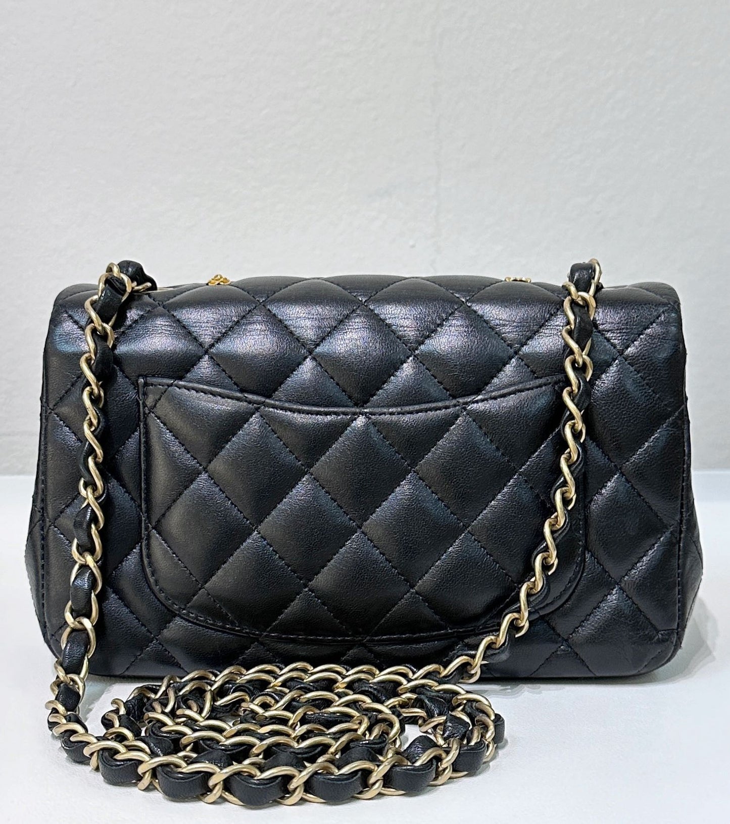 Chanel Mini Rectangular Lambskin Quilted Studded Flap Black
