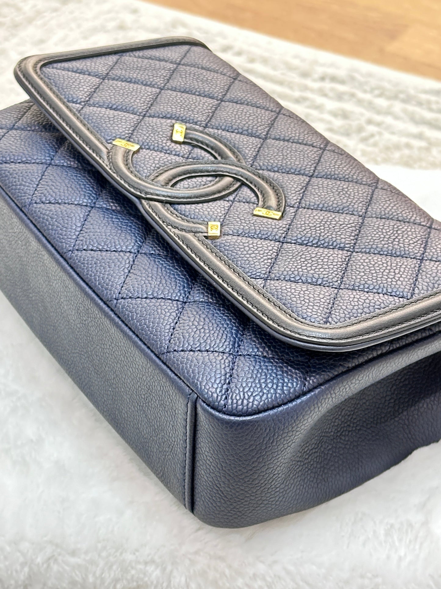 Chanel Caviar Quilted Small CC Filigree Flap Navy Black