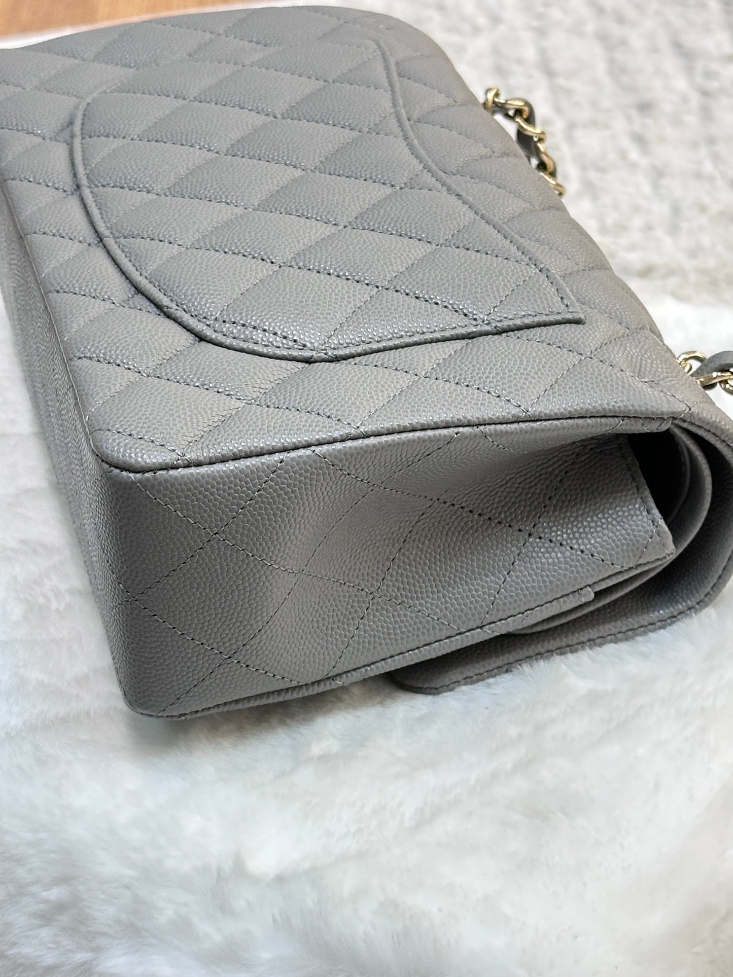 Chanel Small Caviar Quilted Double Flap Grey 21B Unused Condition