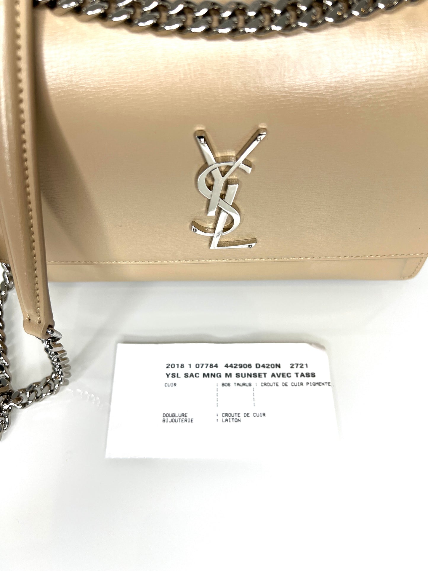 Saint Laurent YSL Sunset Medium Beige Chain Crossbody Shoulder Bag