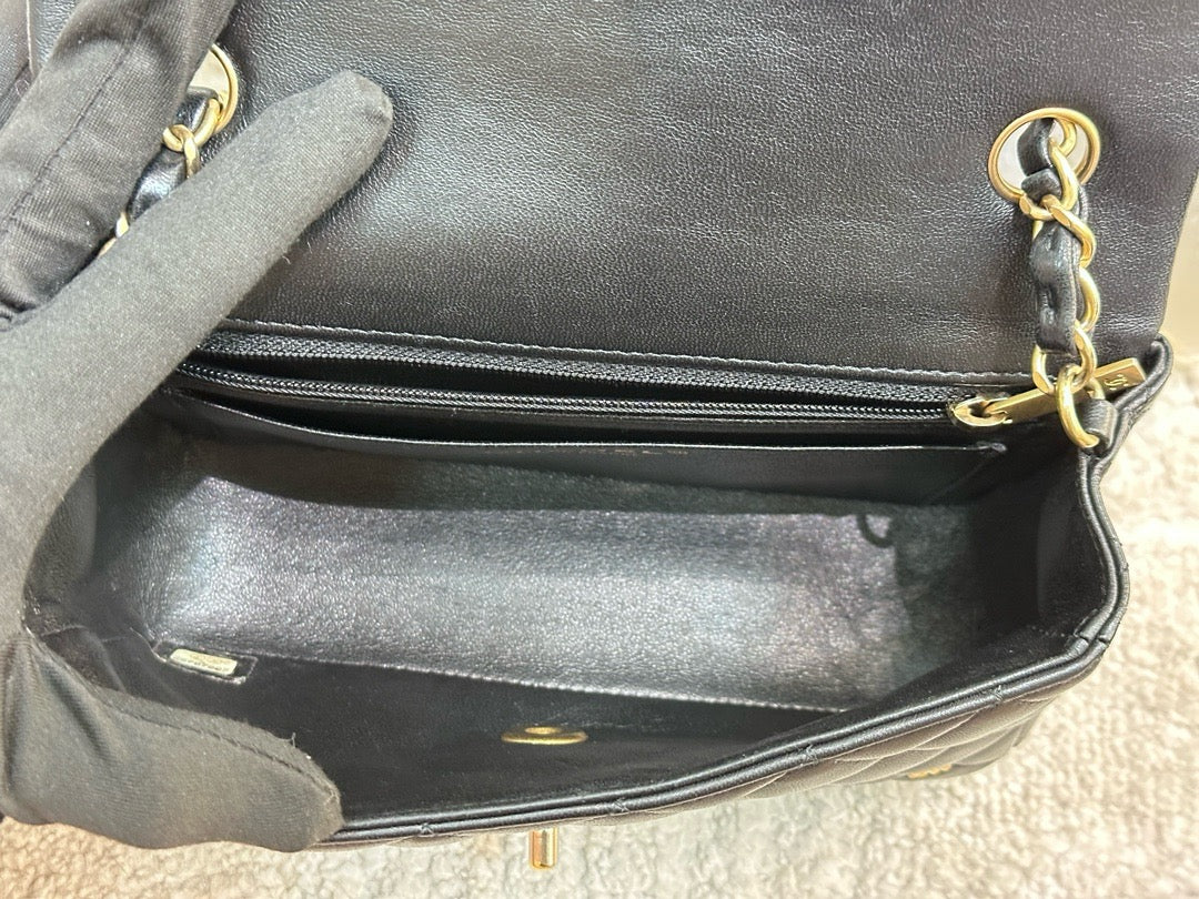 Chanel Mini Rectangular Lambskin Quilted Studded Flap Black