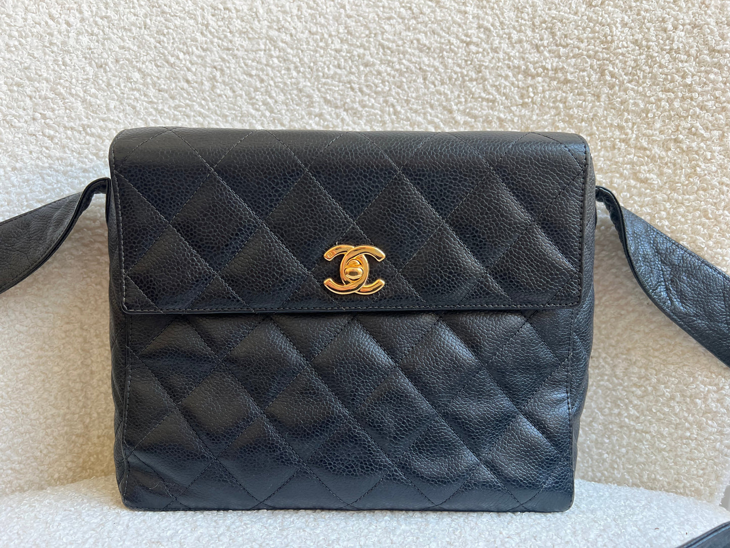 Chanel Vintage Black Caviar Square Messenger Bag