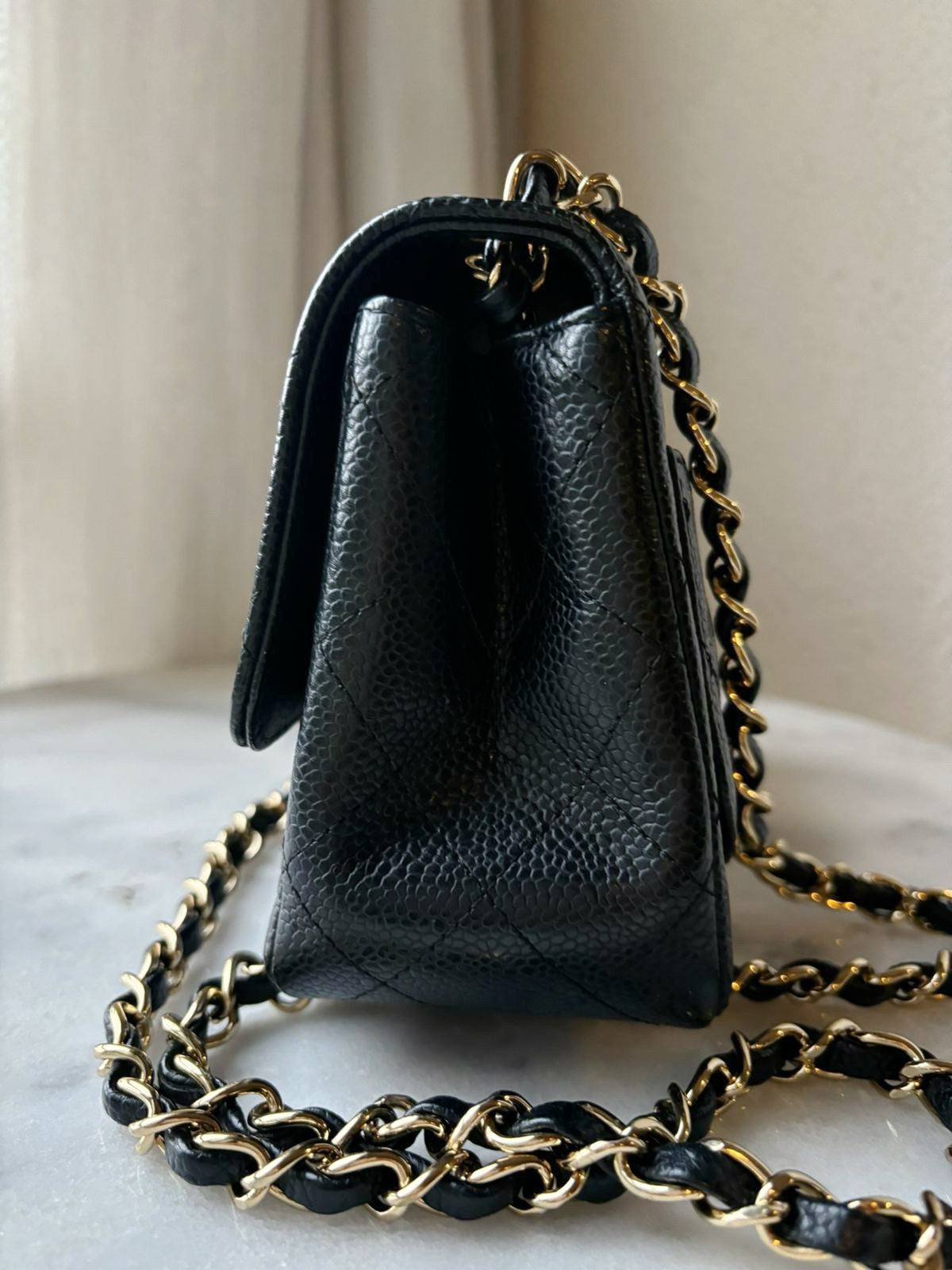 Chanel Mini Square Caviar Flap Bag Black GHW 1203 holo card