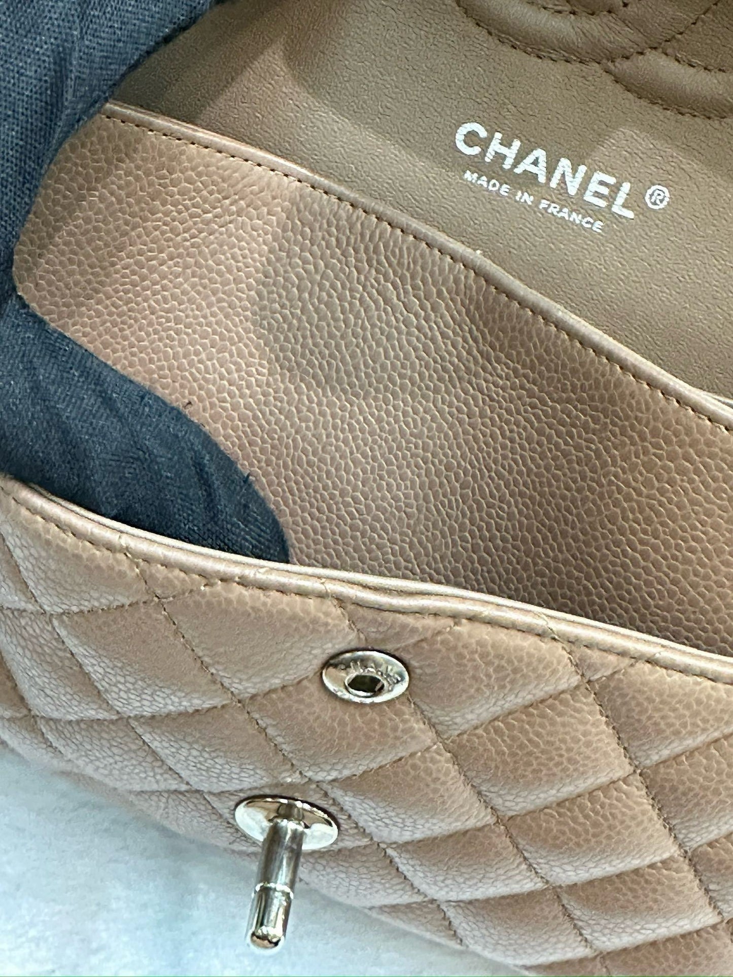 Chanel Medium Classic Caviar Double Flap Taupe SHW
