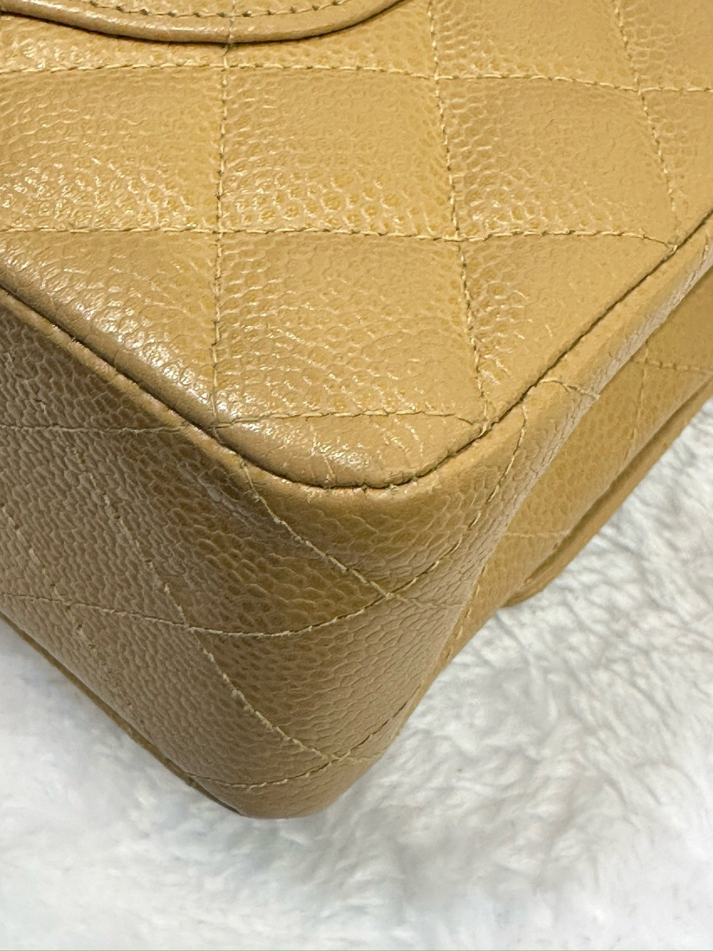 Chanel Medium Caviar Quilted Double Flap Beige Bag 866 Holo