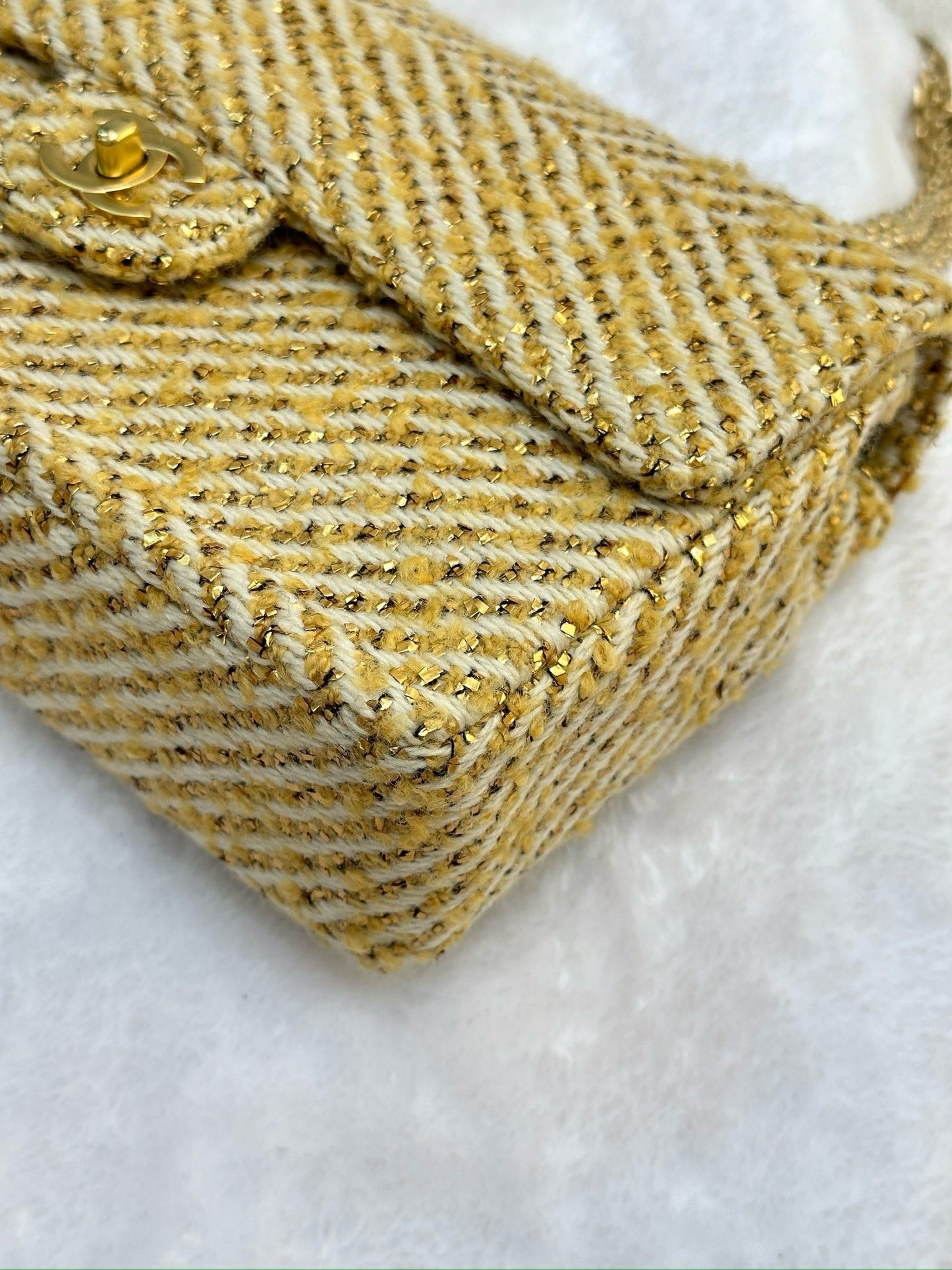 Chanel Medium Gold Tweed Single Flap Bag