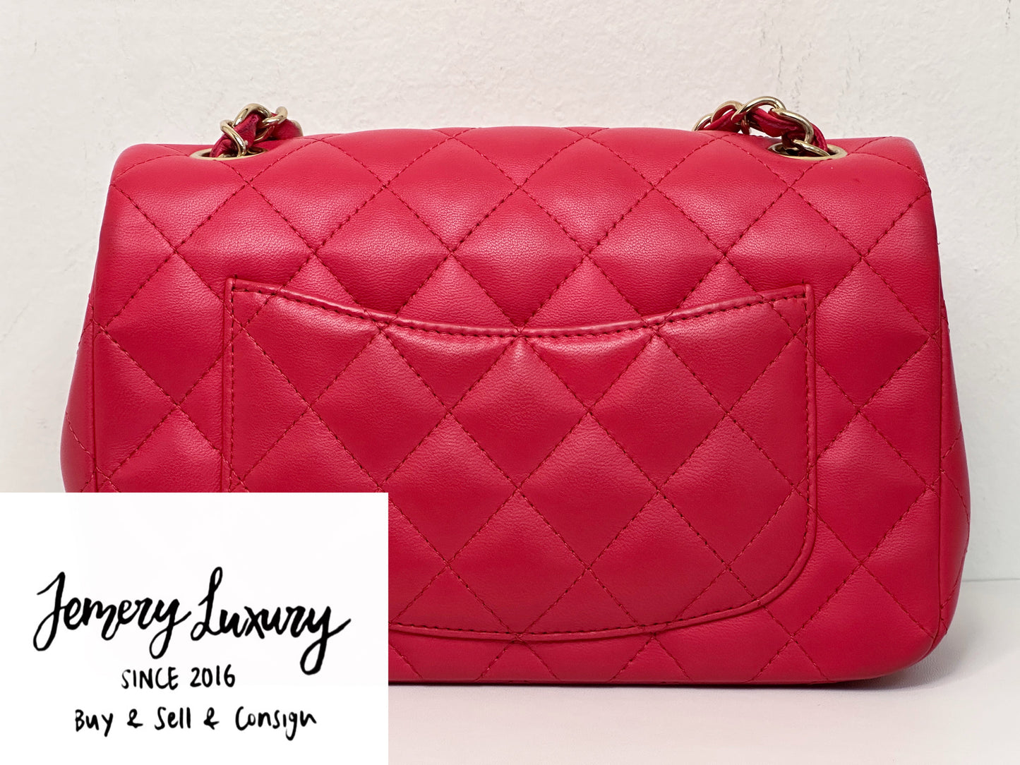 CHANEL Lambskin Quilted Mini Rectangular Flap Red 2491 holo card