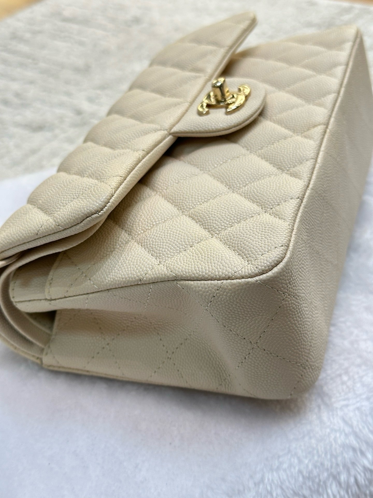 Chanel Small Classic Quilted Double Flap Ivory Light Beige 20C LGHW