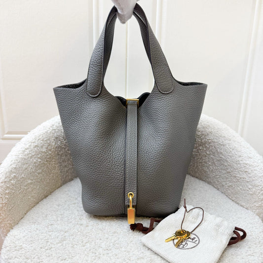 Hermes Picotin 18 in Gris Meyer Clemence Leather and GHW