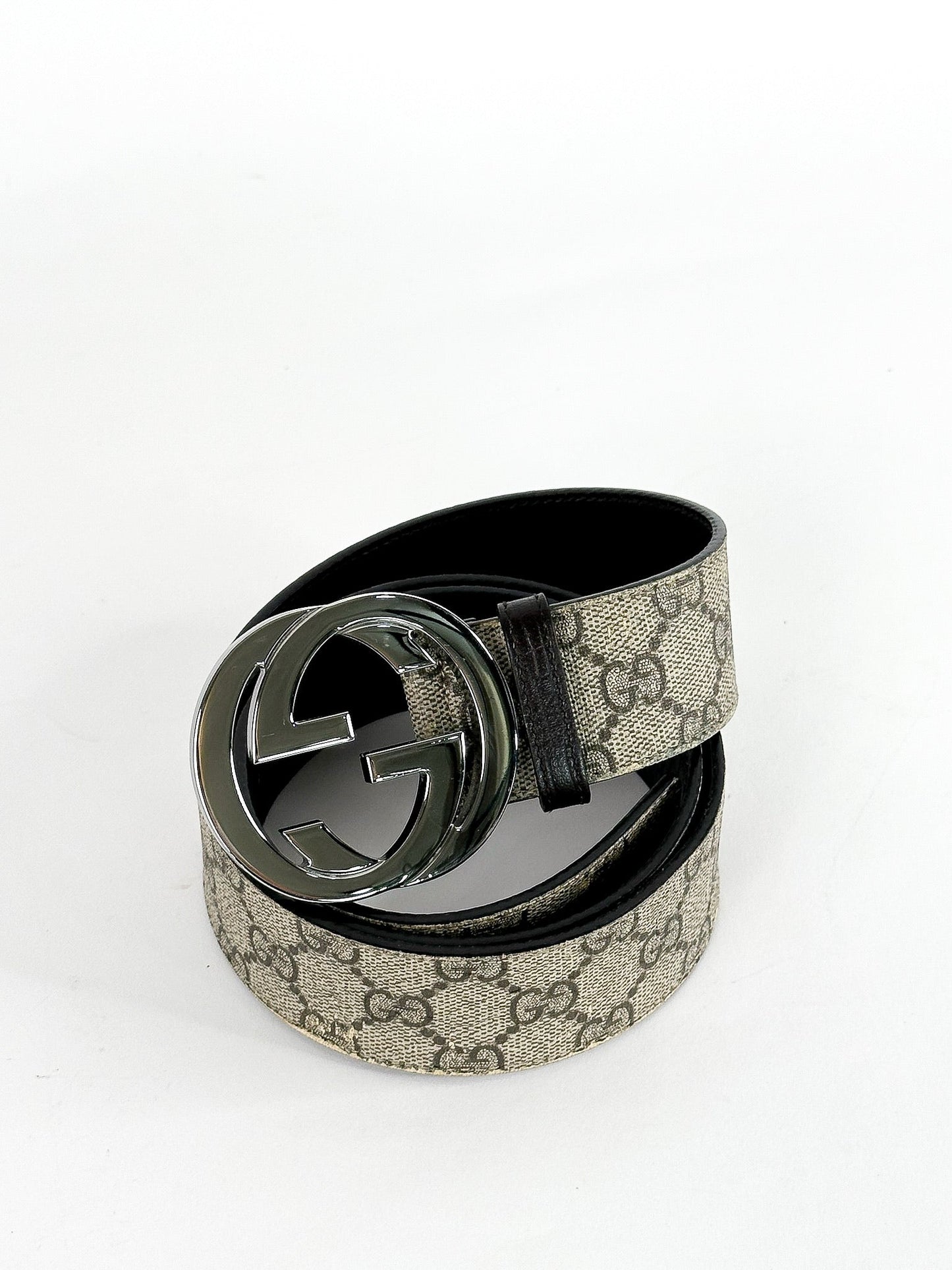 Gucci Beige GG Supreme Canvas Interlocking G Buckle Belt