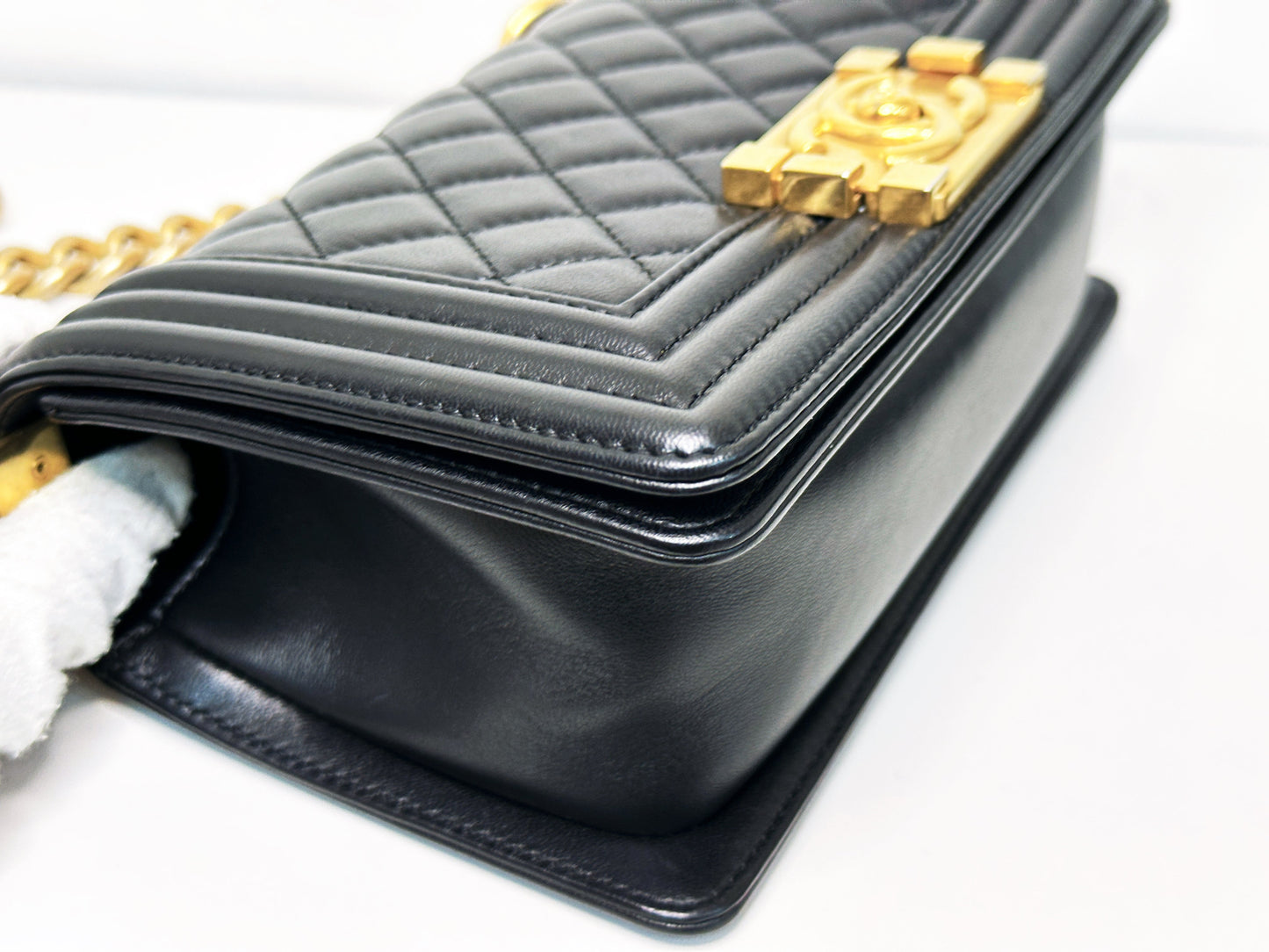 CHANEL SMALL BOY BAG CAVIAR BLACK GHW 2457 holo card