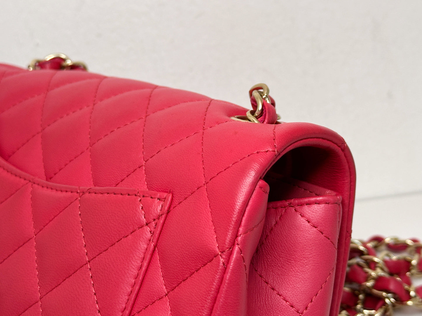CHANEL Lambskin Quilted Mini Rectangular Flap Red 2491 holo card