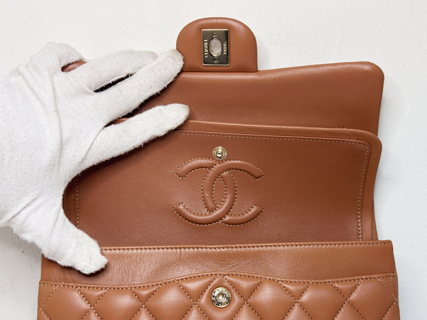 Chanel Small Lambskin Classic Double Flap Bag Dark Beige LGHW