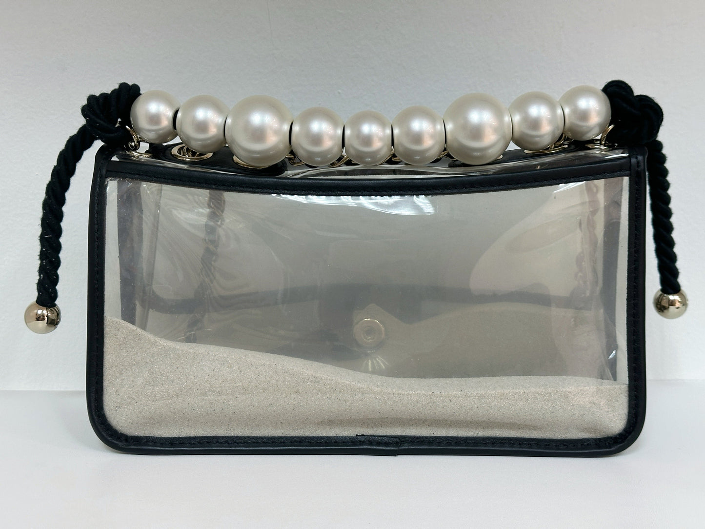 Chanel Medium Lambskin CoCo Sand PVC Sand By The Sea Flap With Pearl Strap Black 2745 holo card