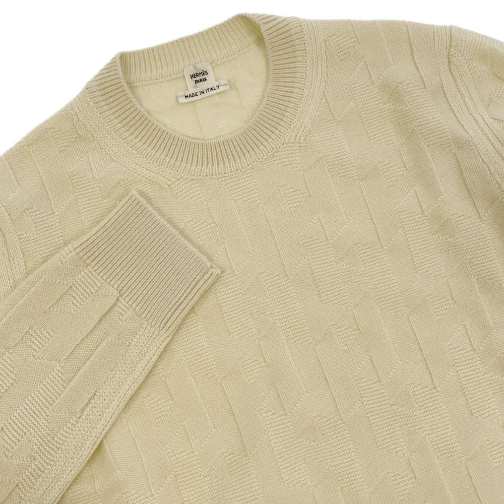 HERMES Long sleeve knit "H" motif Size 38 Blanc Naturel Wool 100%