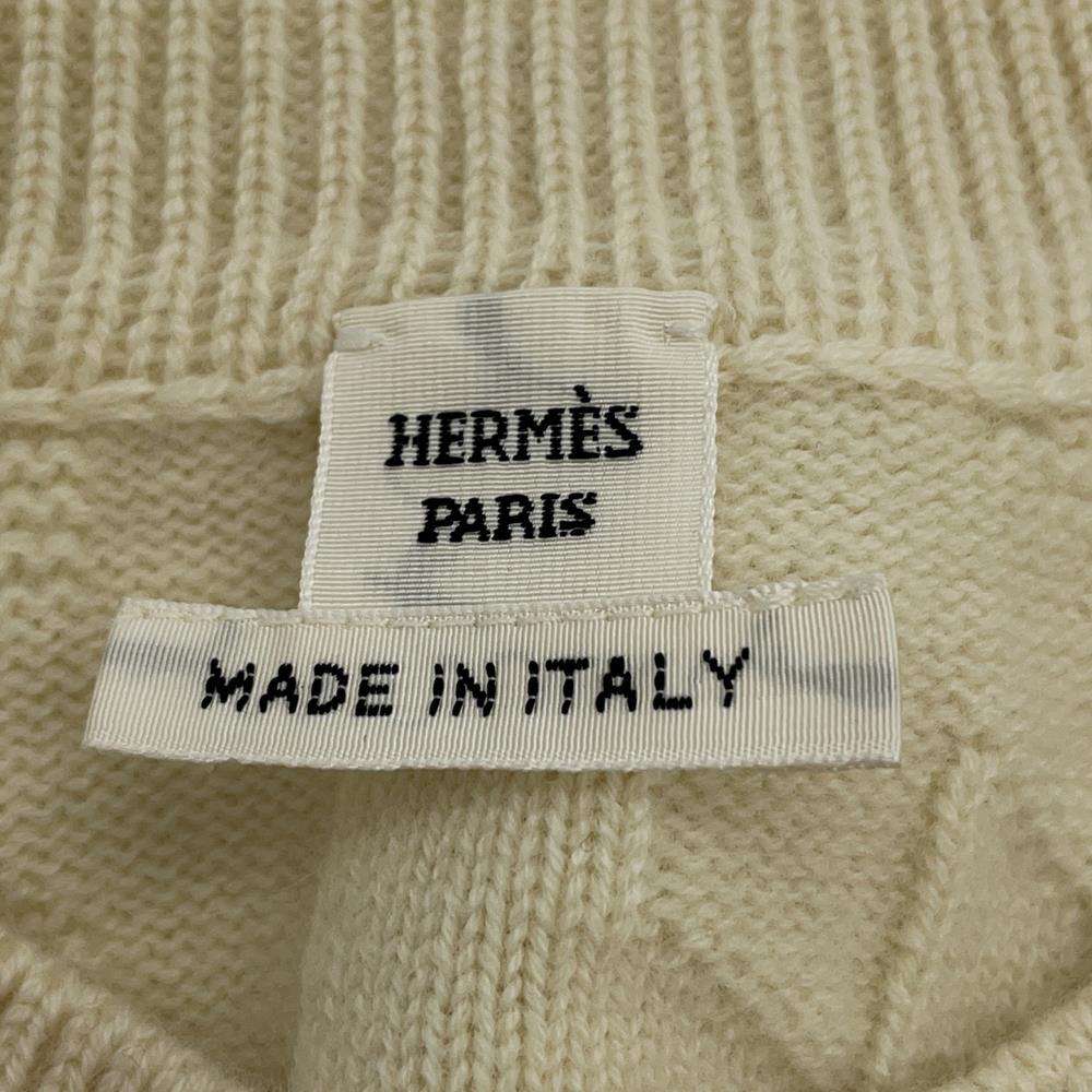 HERMES Long sleeve knit "H" motif Size 38 Blanc Naturel Wool 100%