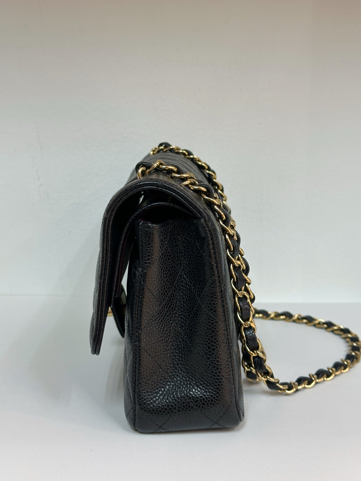 Chanel Medium Size Classic Quilted Caviar Double Flap Bag Black 3022 holo card