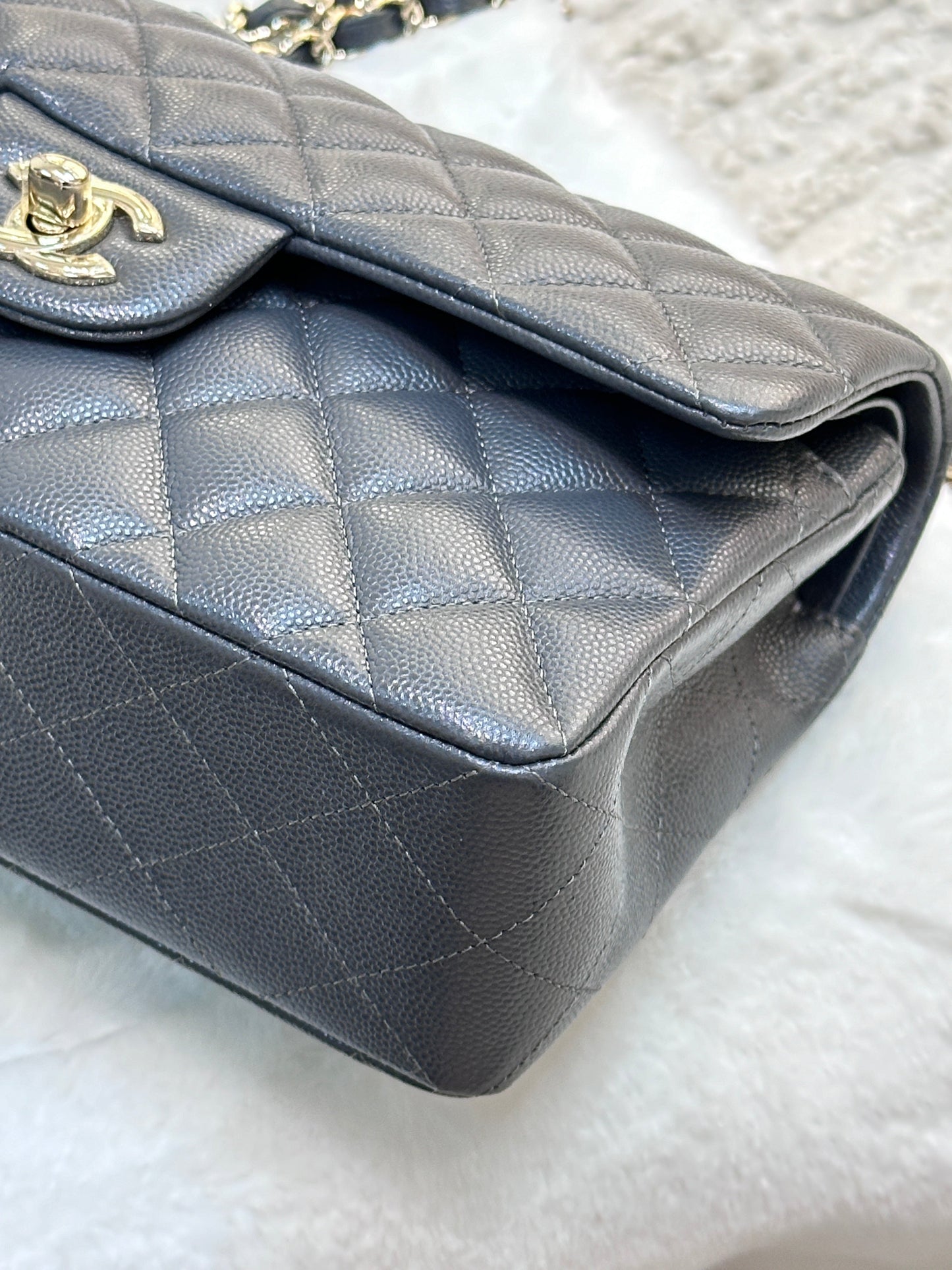 CHANEL Caviar Quilted Small Double Flap Dark Grey