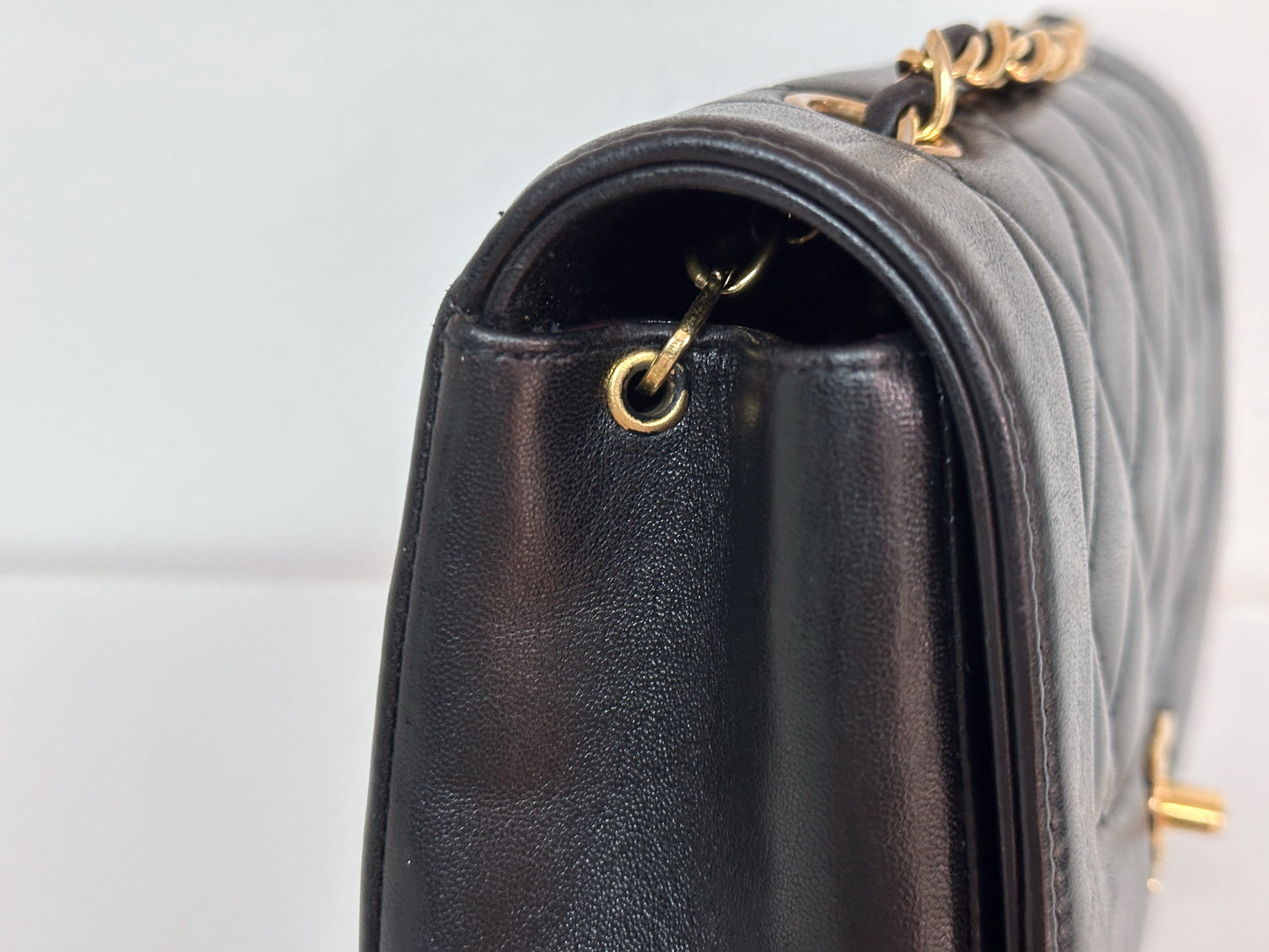 Chanel Small Vintage Diana Lambskin Should Flap Bag Black 3541 holo card