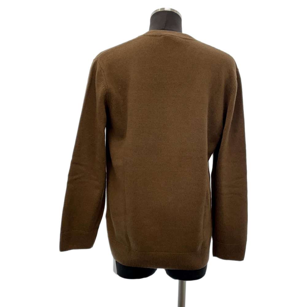 HERMES Knit sweater Size XL Navy/Camel Wool 100%