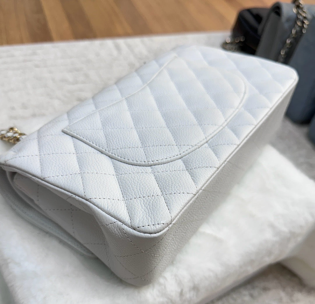 Chanel White Caviar Medium Classic 2.55 Double Flap Bag