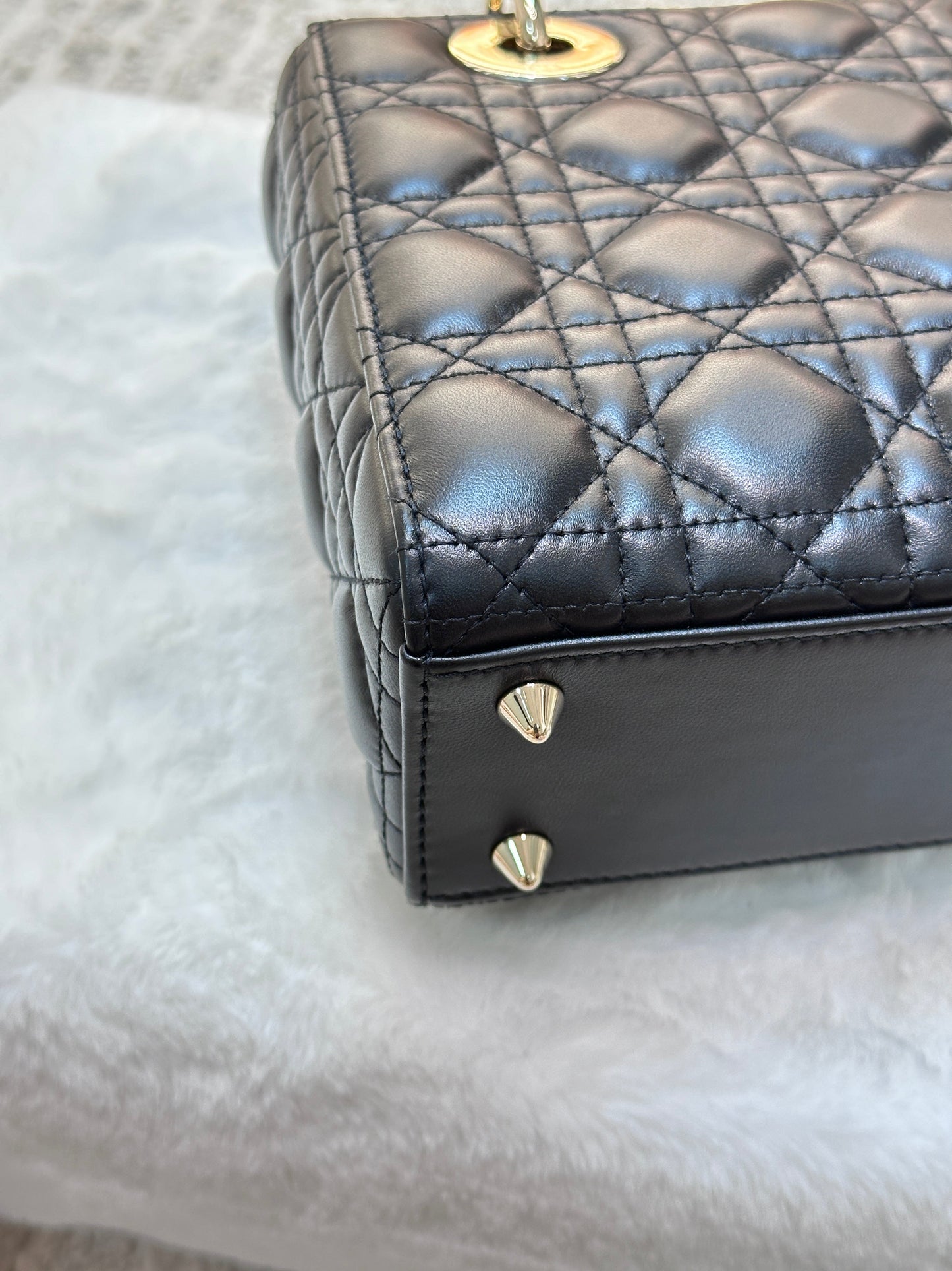 CHRISTIAN DIOR Cannage Lambskin Small My Lady Dior ABC Bag Black GHW