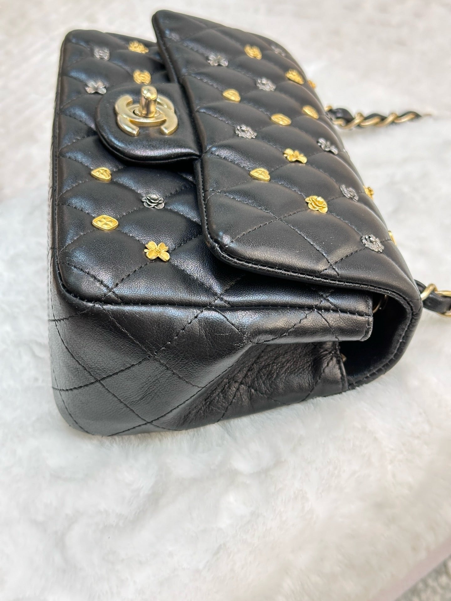 Chanel Mini Rectangular Lambskin Quilted Studded Flap Black