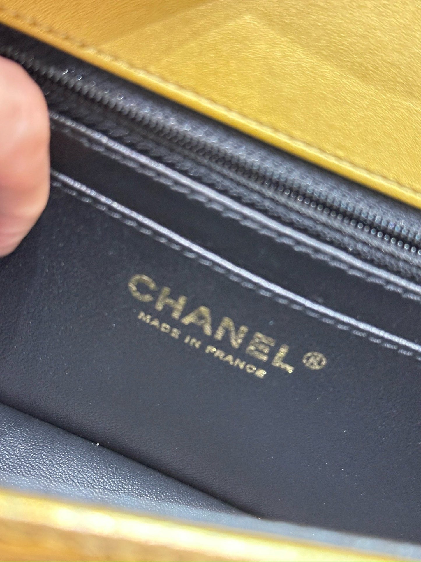 Chanel Mini Calfskin Crocodile Embossed Rectangular Gold Metallic Flap Bag