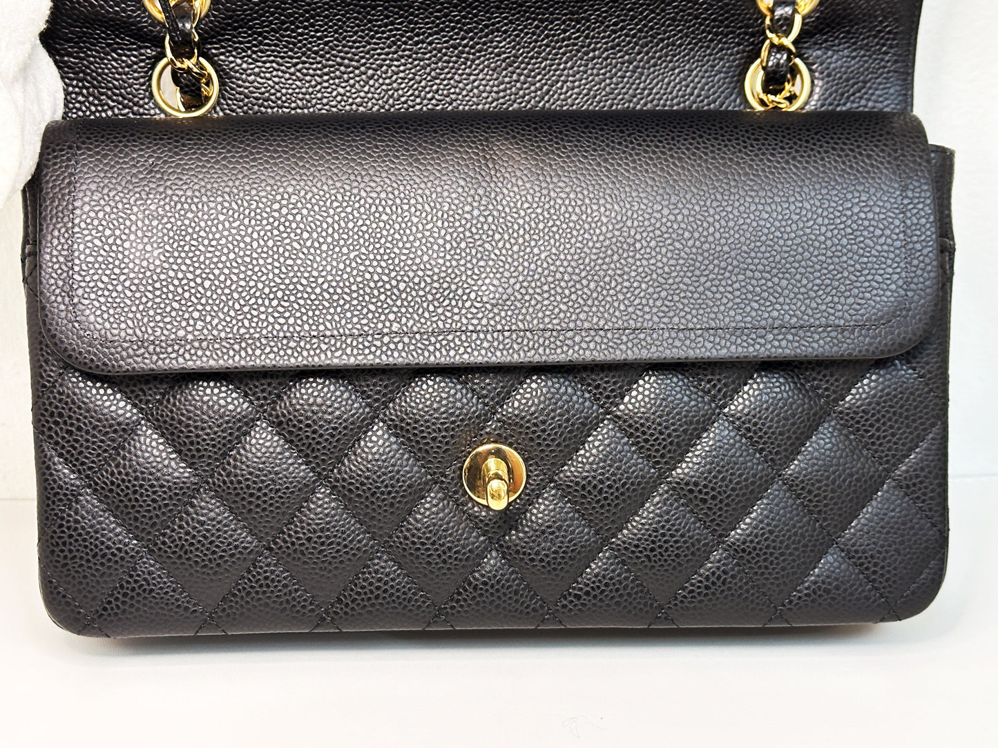 CHANEL Classic Double Flap Medium Shoulder Bag Black Caviar 24k GHW 1125 holo card