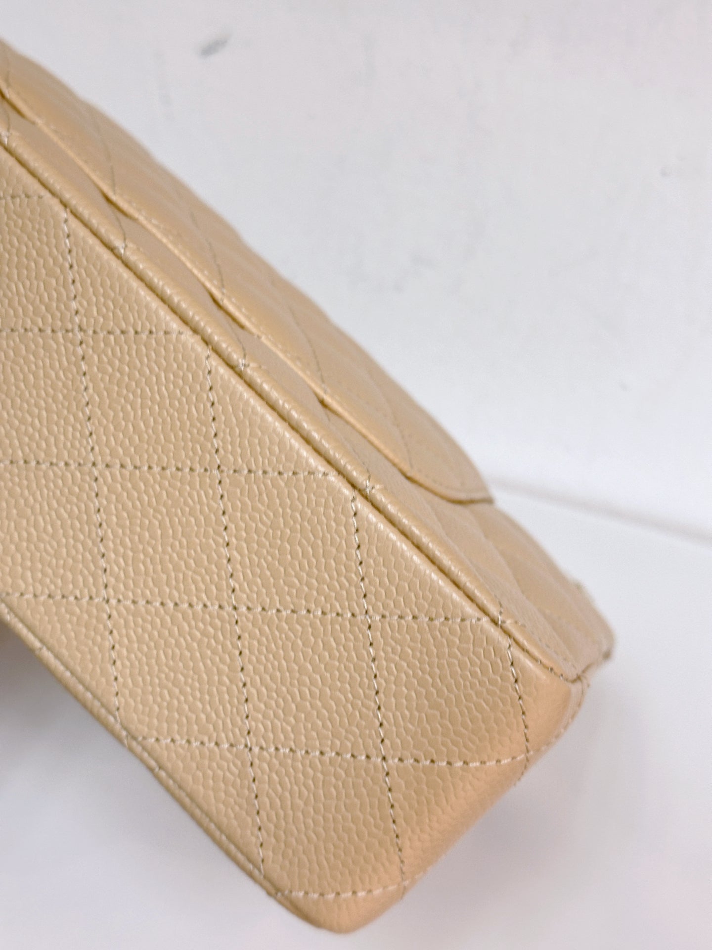 Chanel Medium Beige Classic Caviar Double Flap Bag GHW Microchip Singapore local Receipt