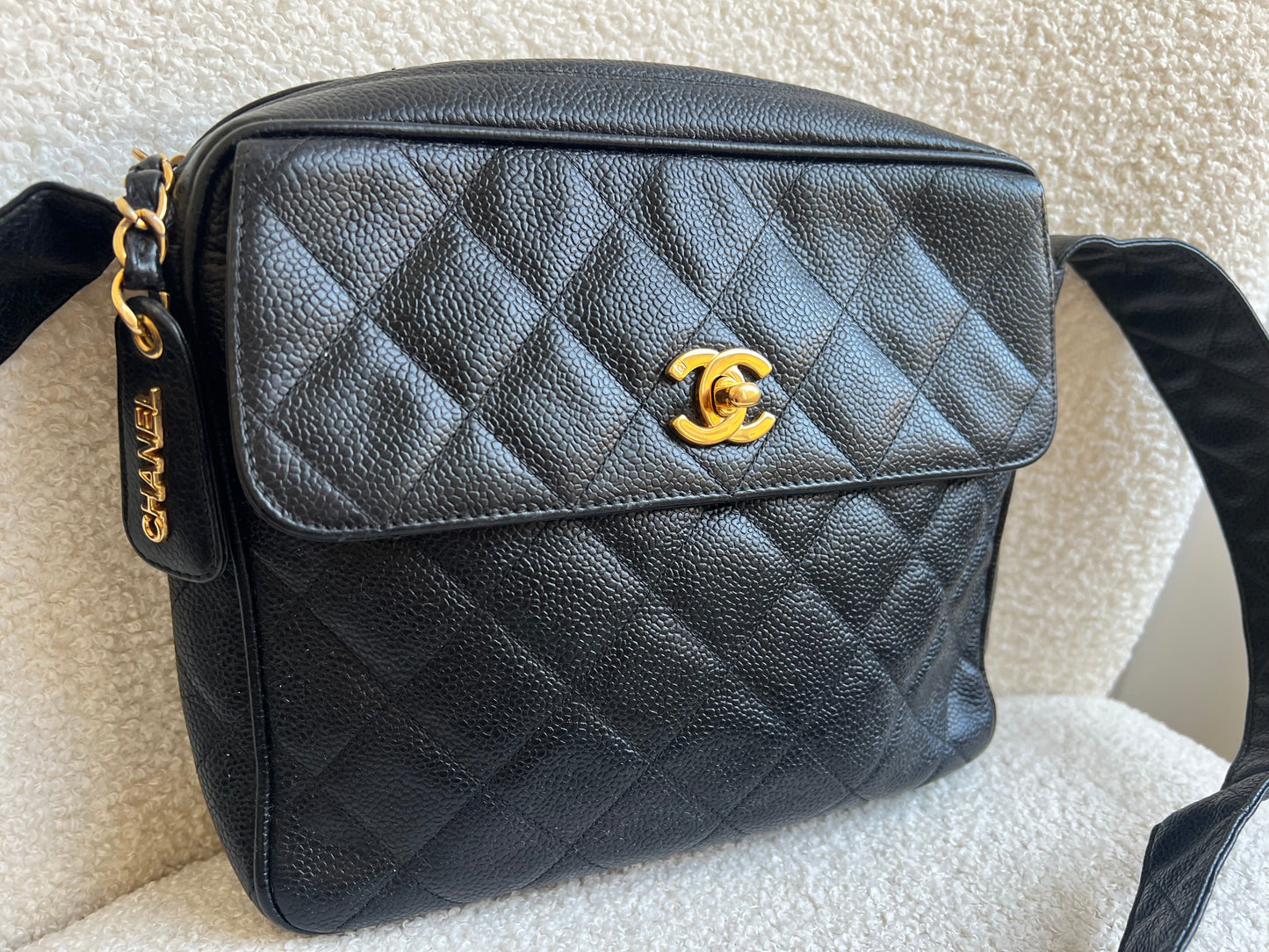 Chanel Vintage Black Caviar Square Shoulder Bag
