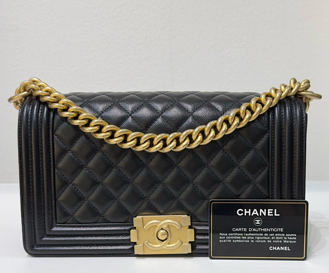 Chanel Medium Caviar LeBoy Bag Black GHW 27 holo card