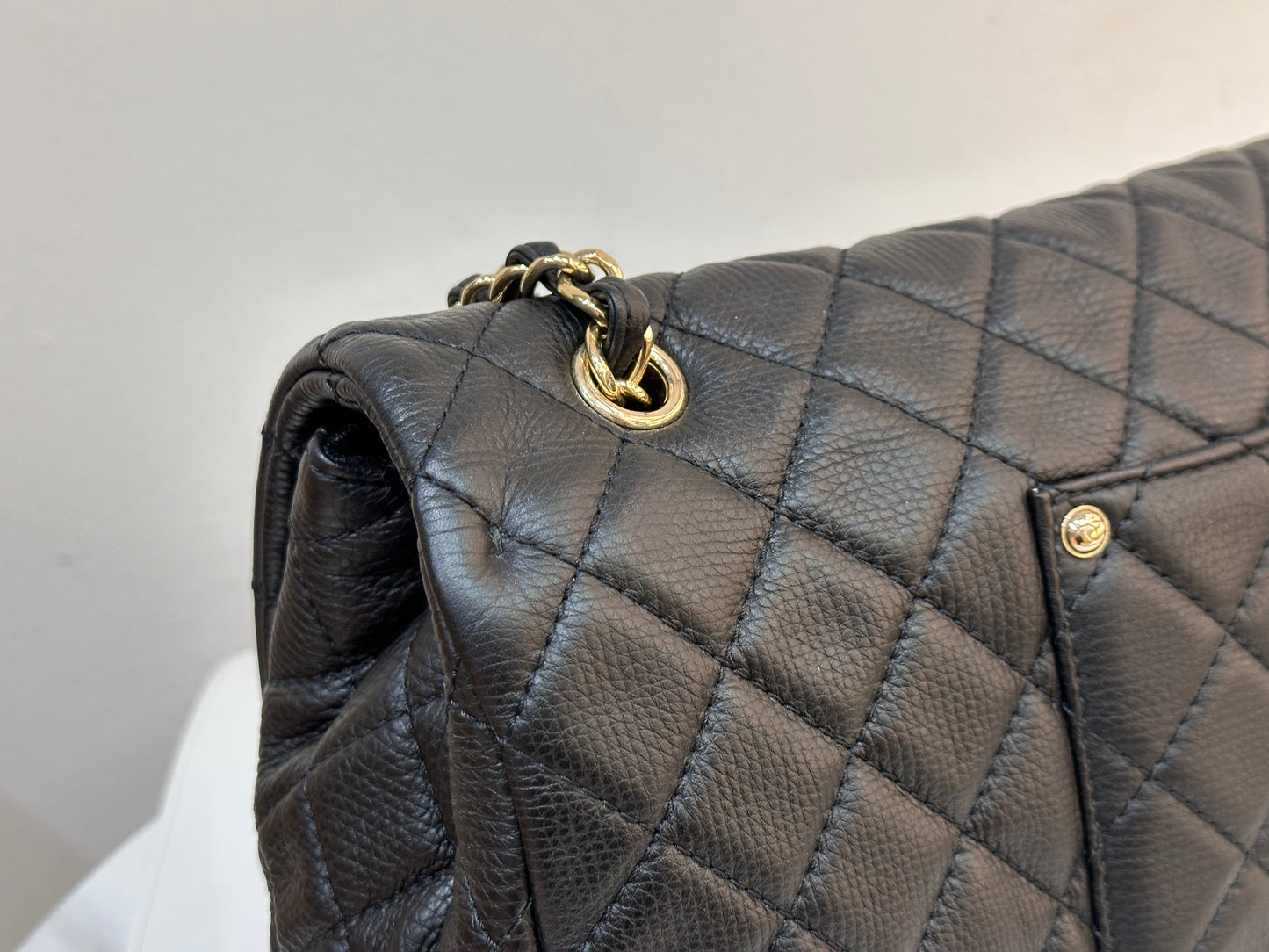 Chanel 2017 Calfskin Quilted XXL Travel Flap shoulder bag Black GHW 2382 holo card