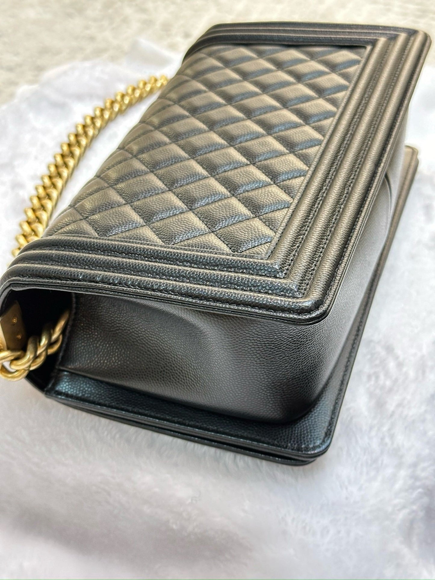 Chanel Medium Caviar LeBoy Bag Black GHW 27 holo card